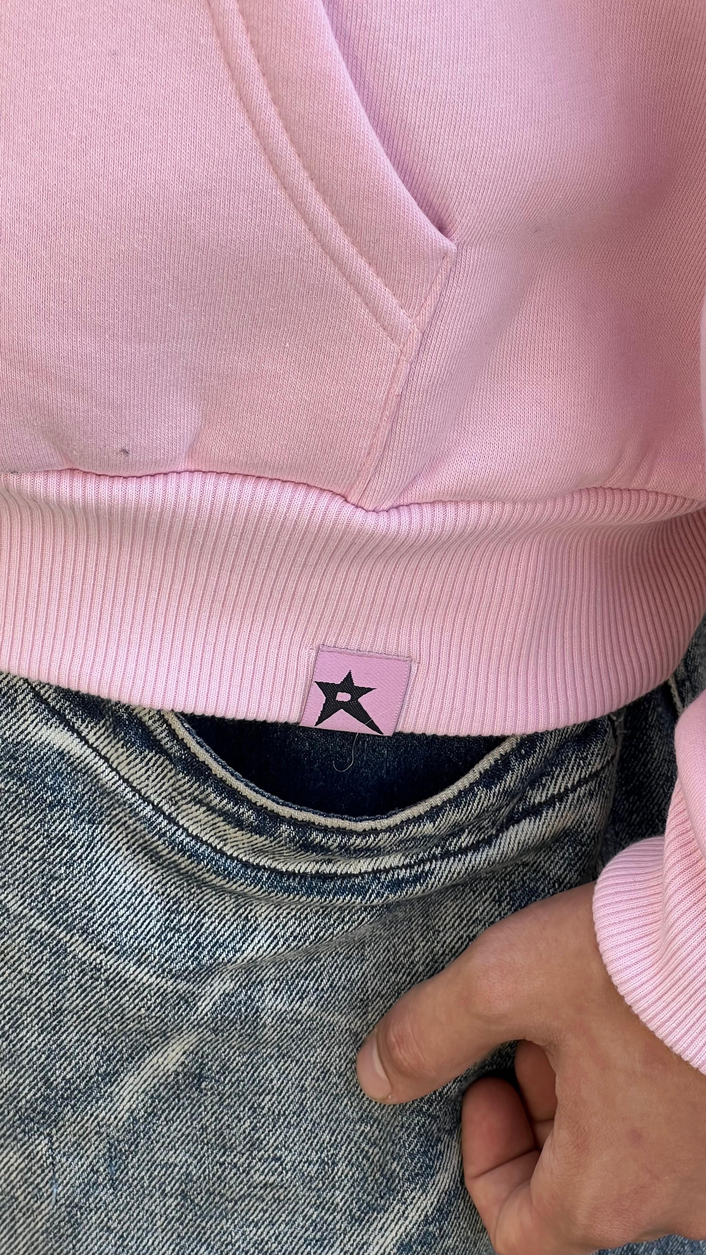 RW Baby Pink Nakış İşlemeli Oversize Zipper Hoodie 