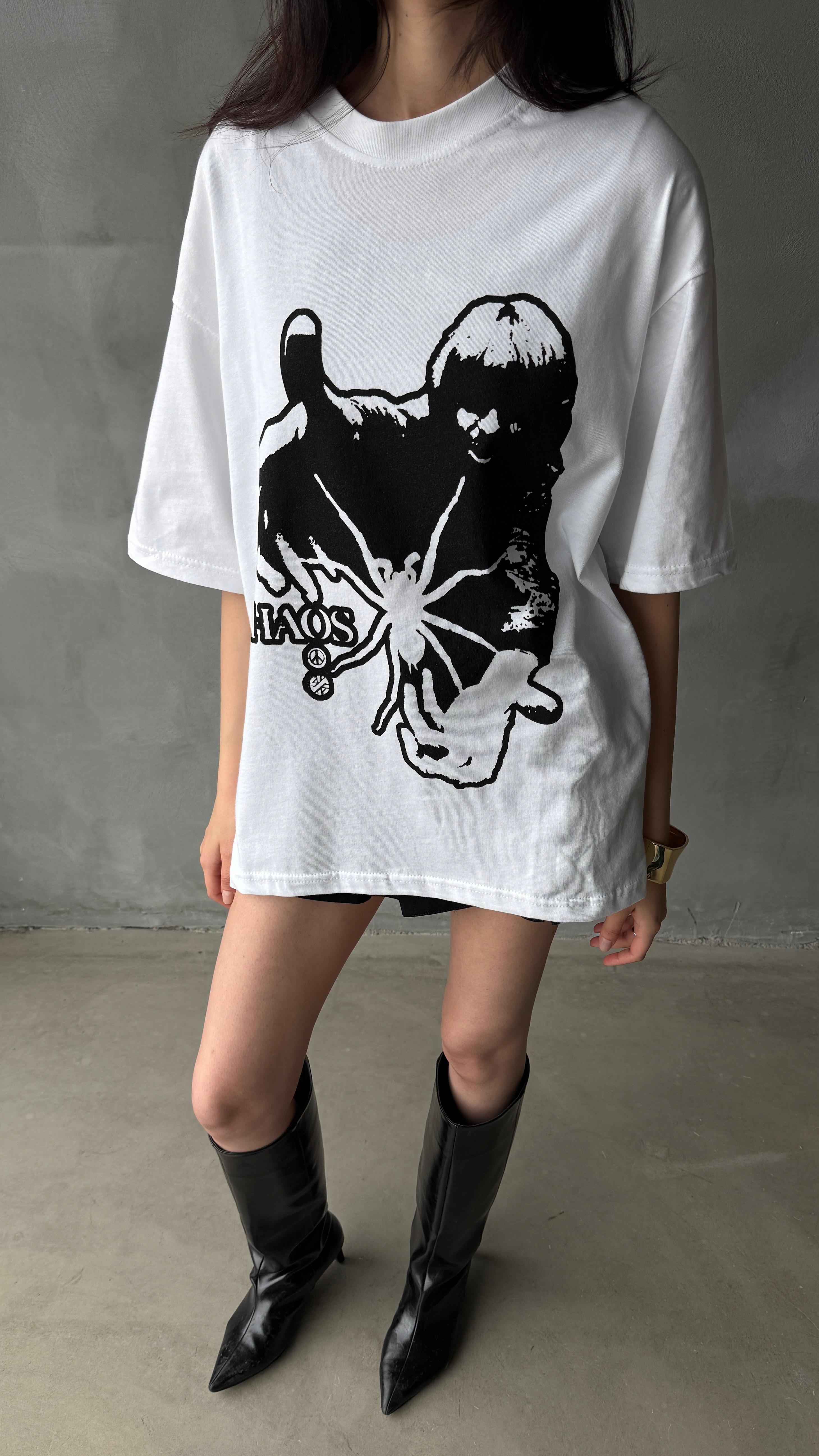 Chaos Beyaz Oversize Tişört 