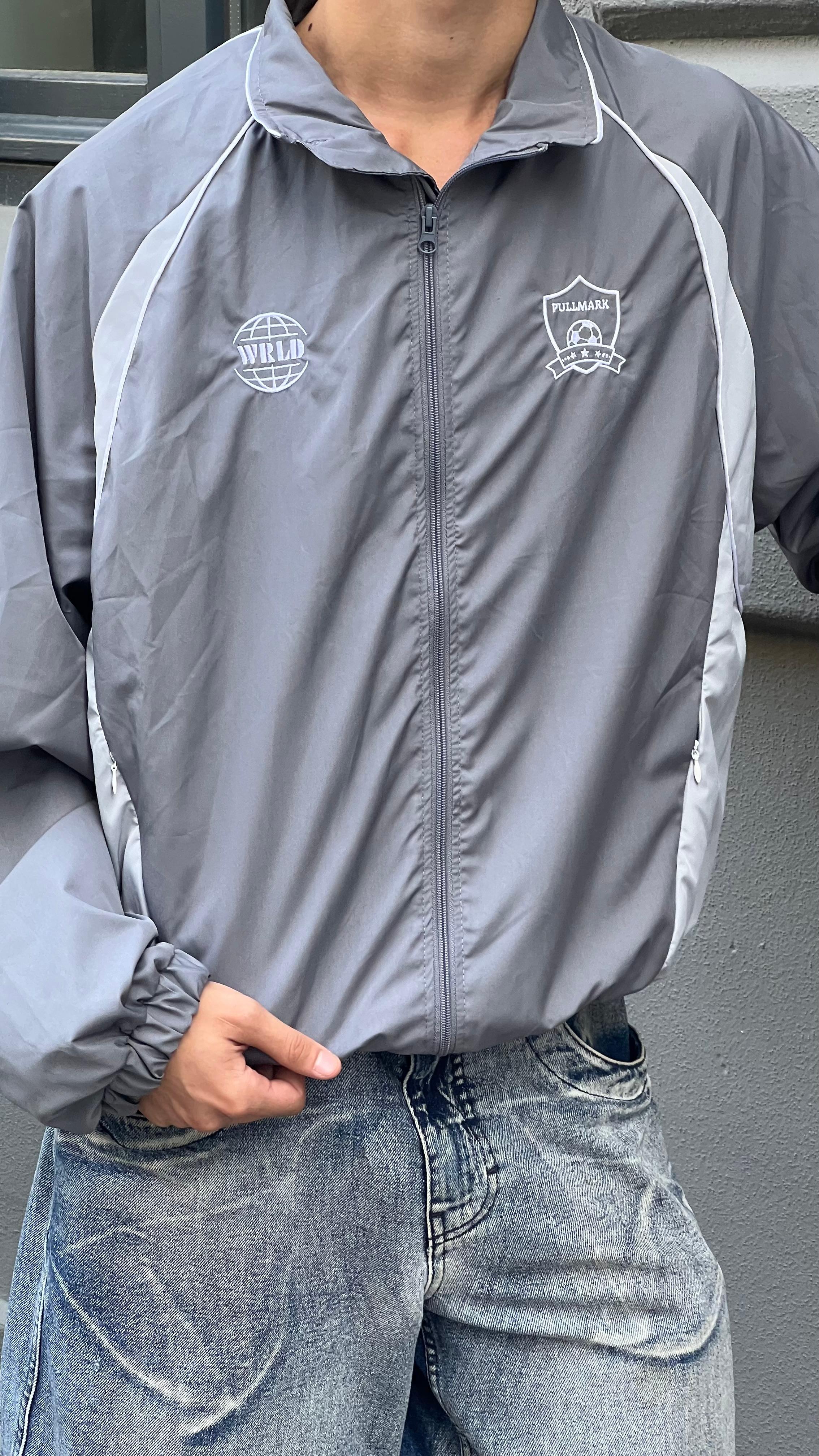 Parçalı Gri Oversize Track Jacket 