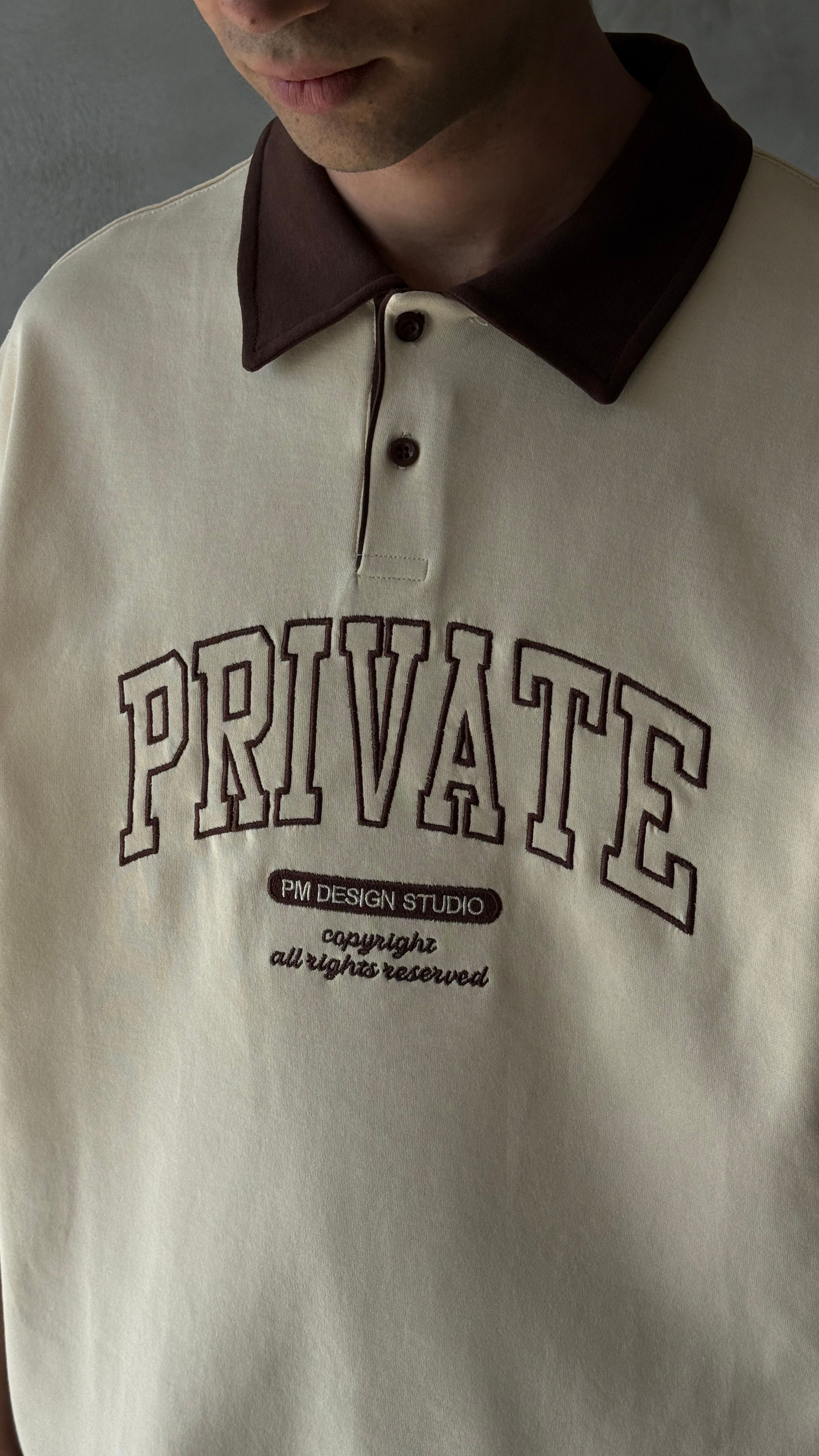 Krem Private Polo Yaka Oversize Tişört 
