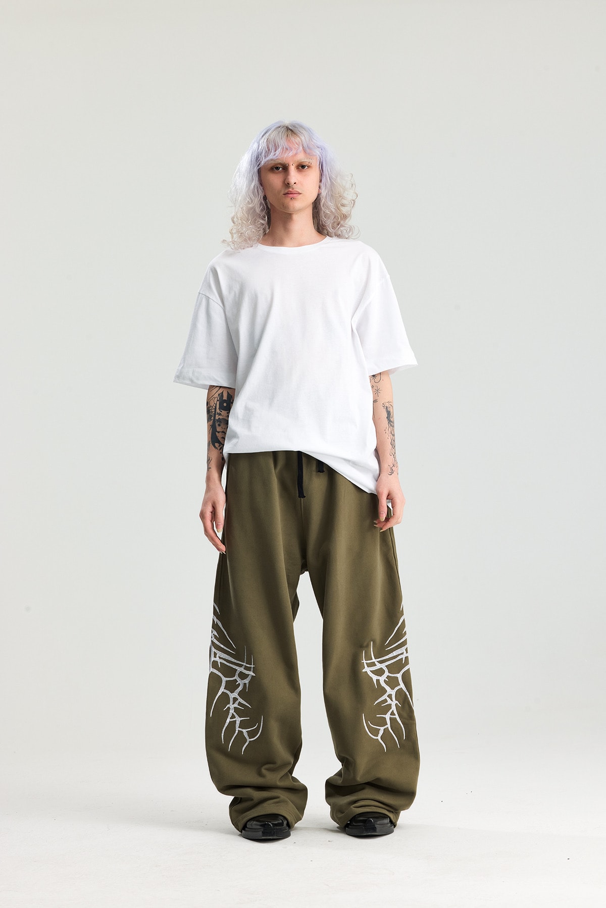 Haki Bones Nakış Detay Premium Yıkamalı Baggy Sweatpant 