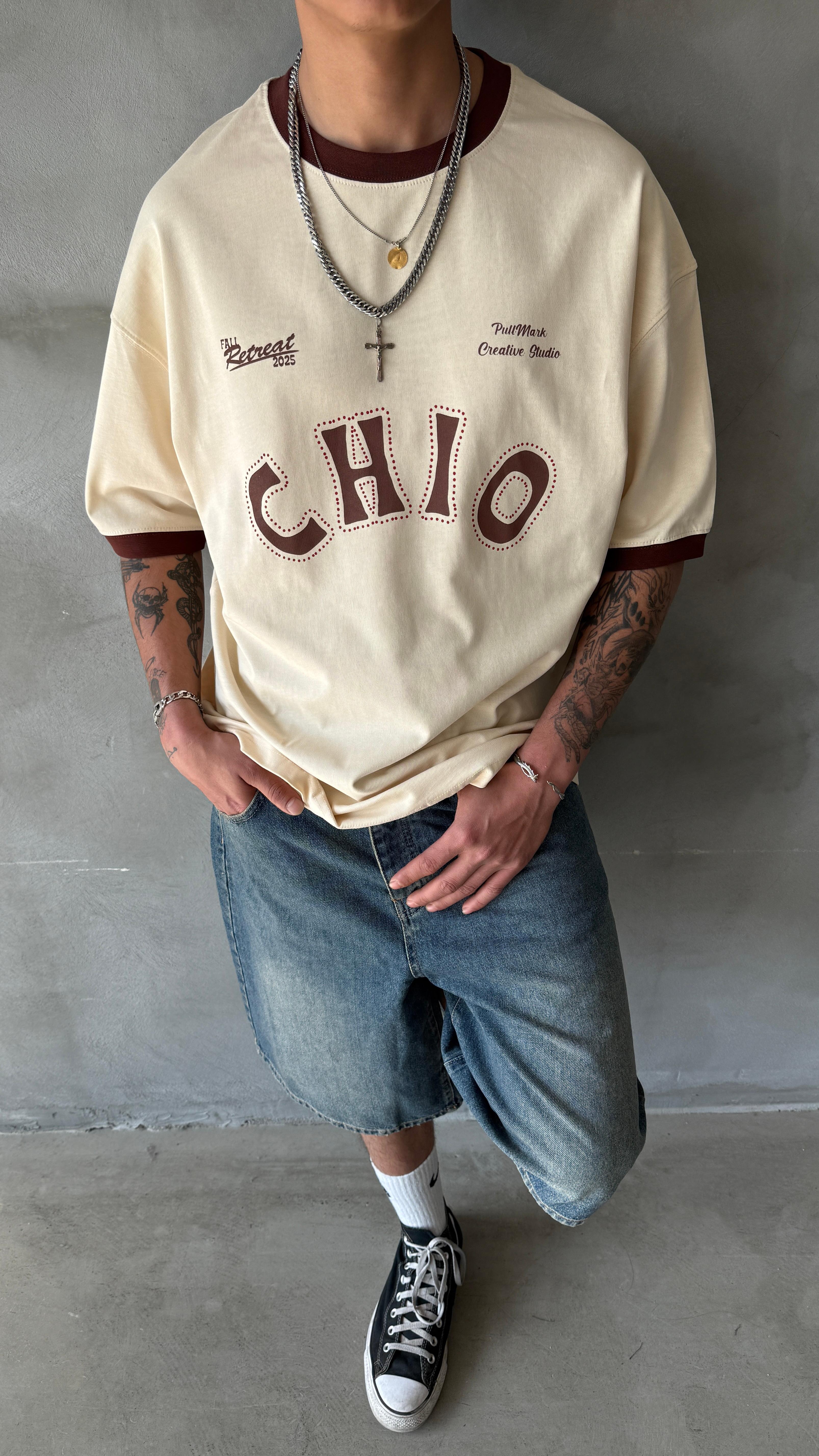 Krem Chio Oversize Tişört 