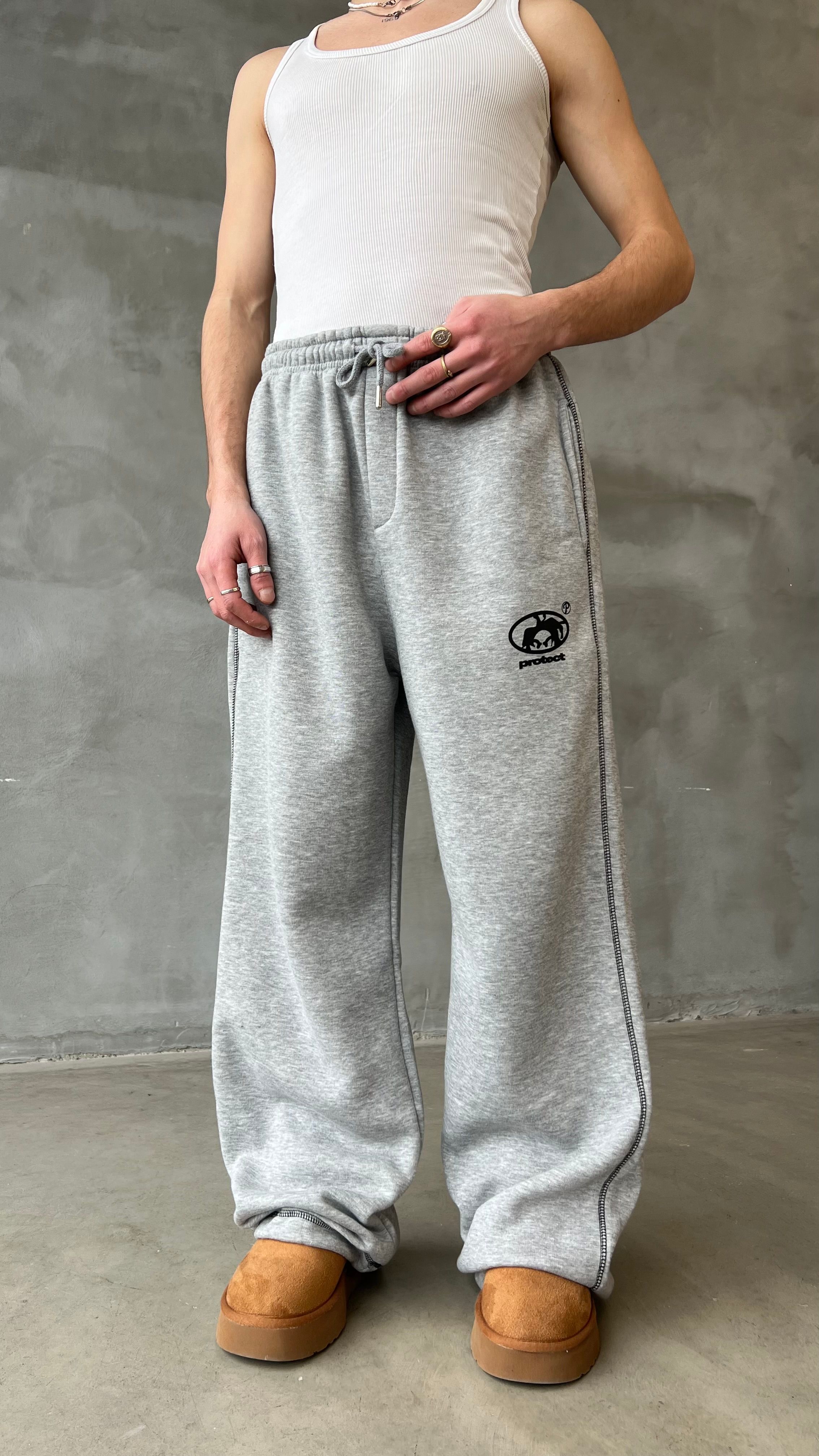 Gri Karyoka Detay Paçası Ayarlanabilir Baggy Sweat Pant