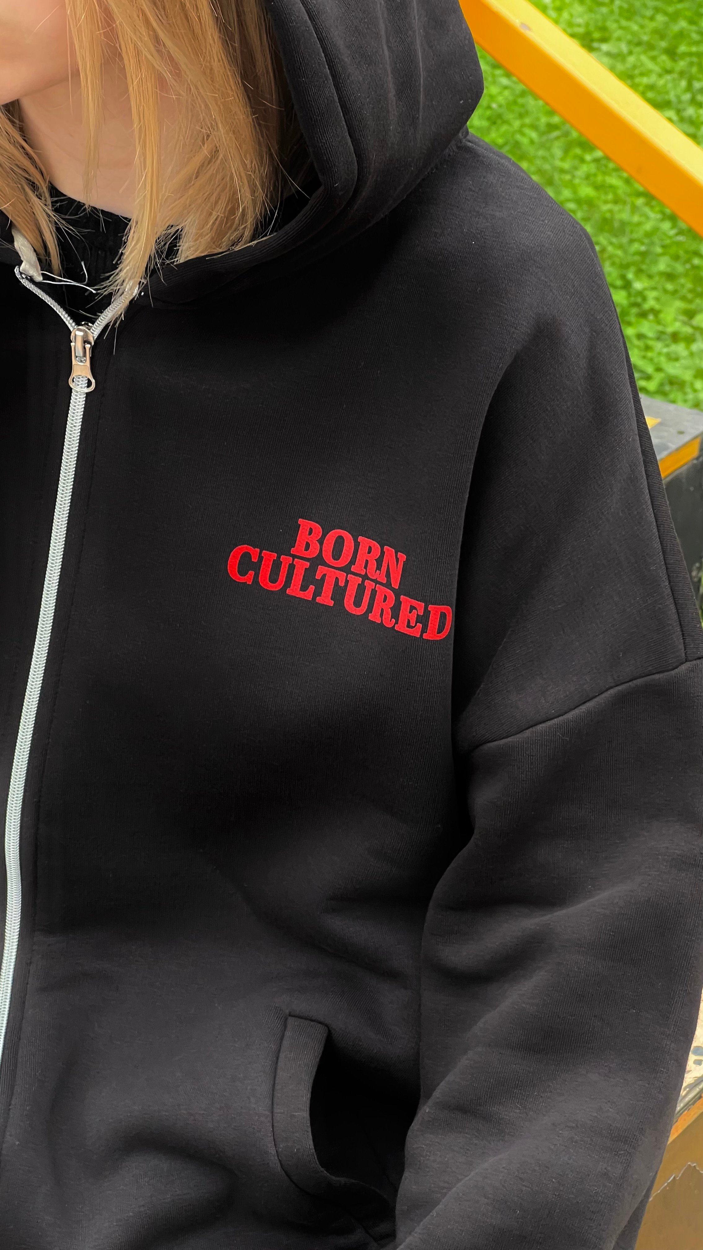 Born Cultured Siyah Oversize Zipper Hoodie