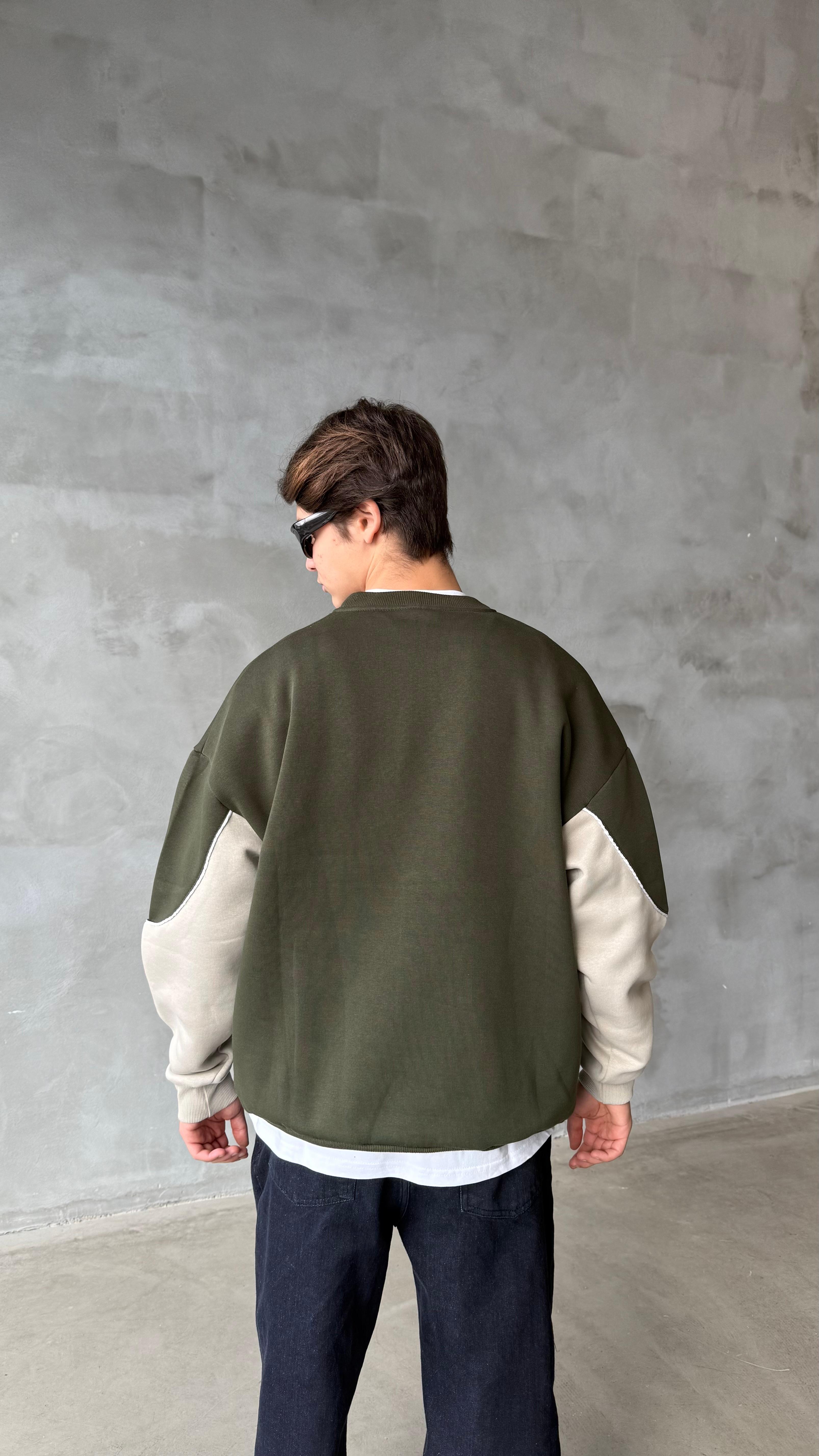 THEDAD Haki Nakış İşlemeli Oversize Sweatshirt