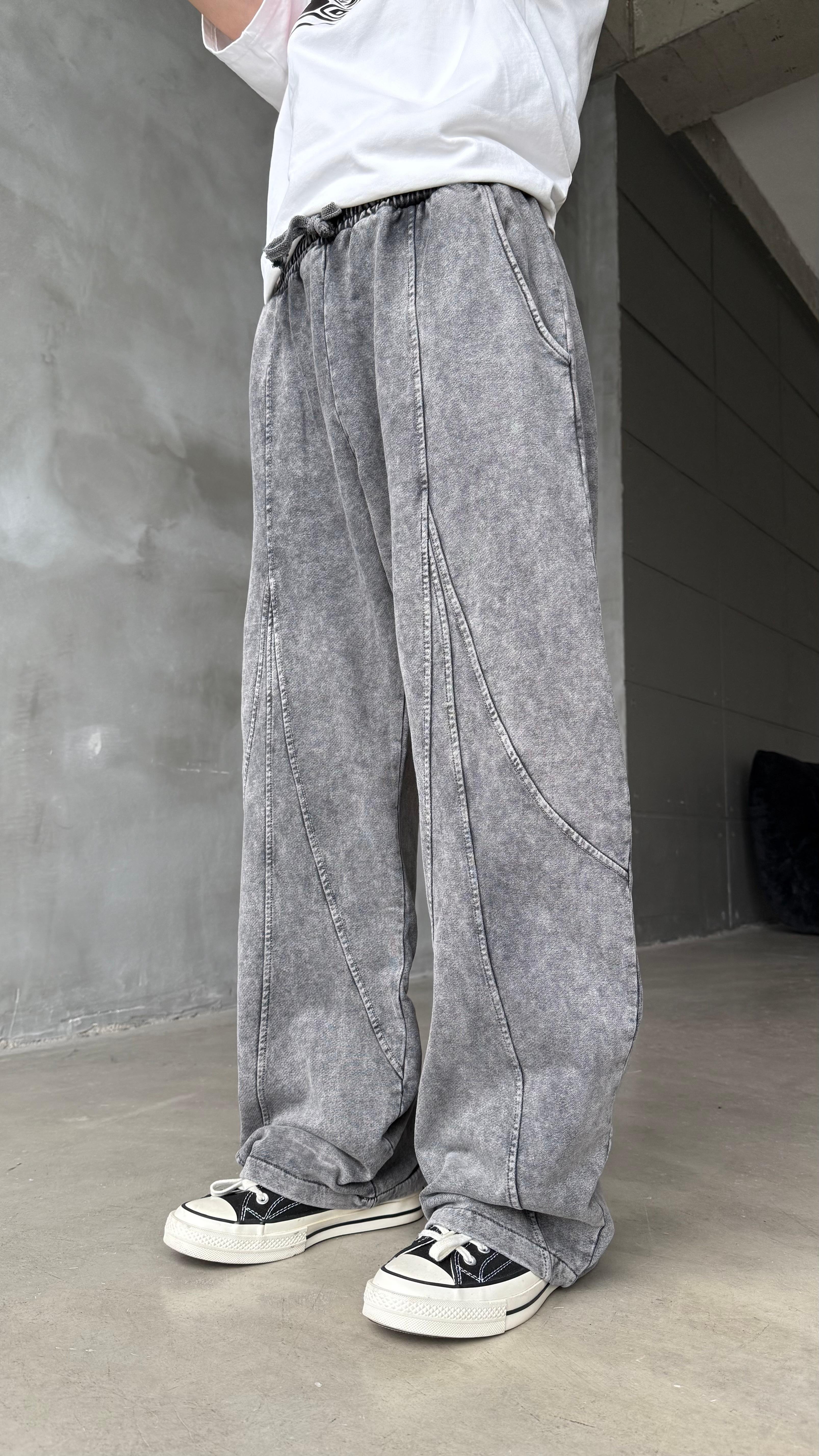 Drop Lines Antrasit Yıkamalı Premium Baggy Sweatpant