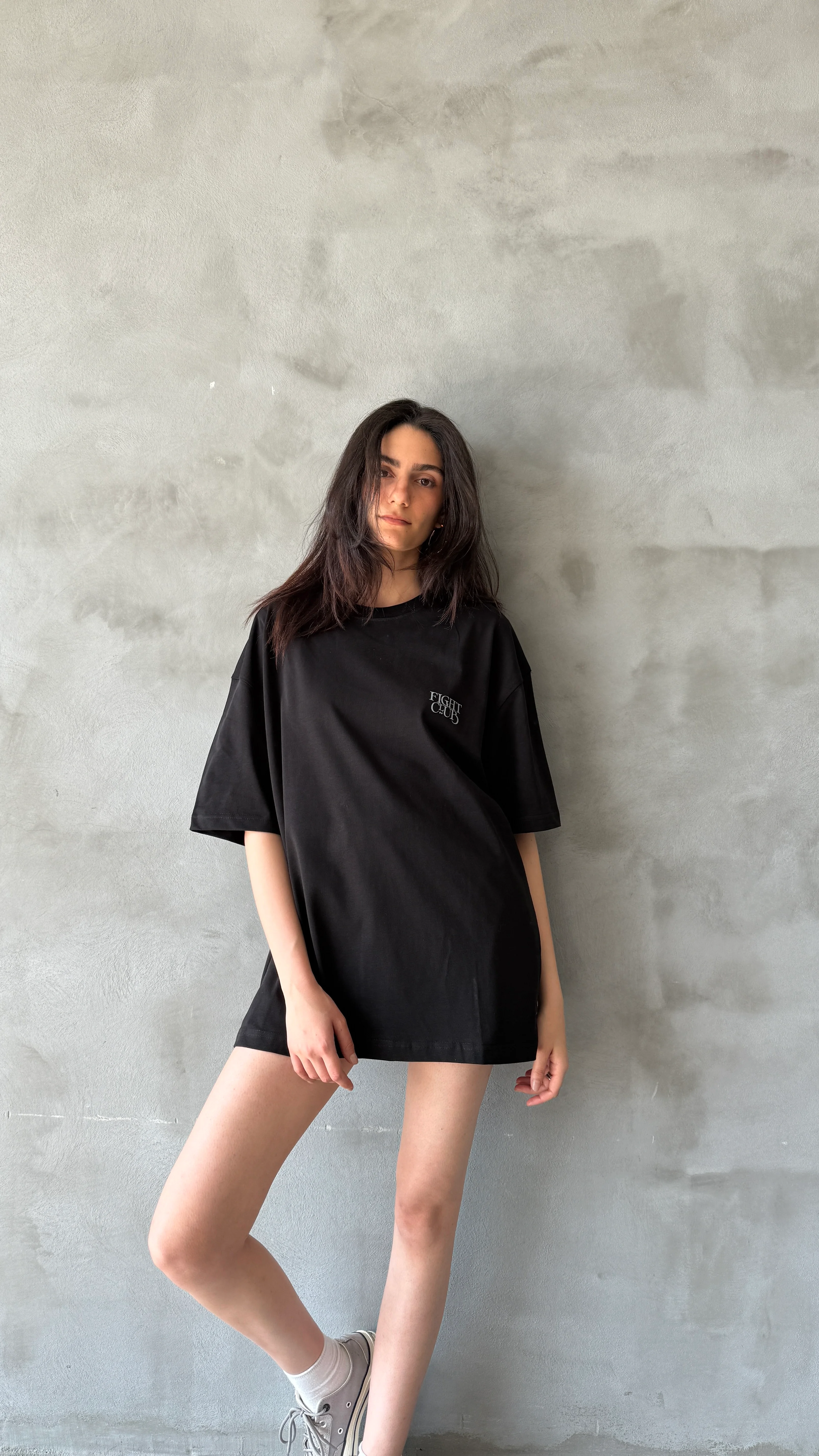 Siyah Fight Club Oversize Tişört