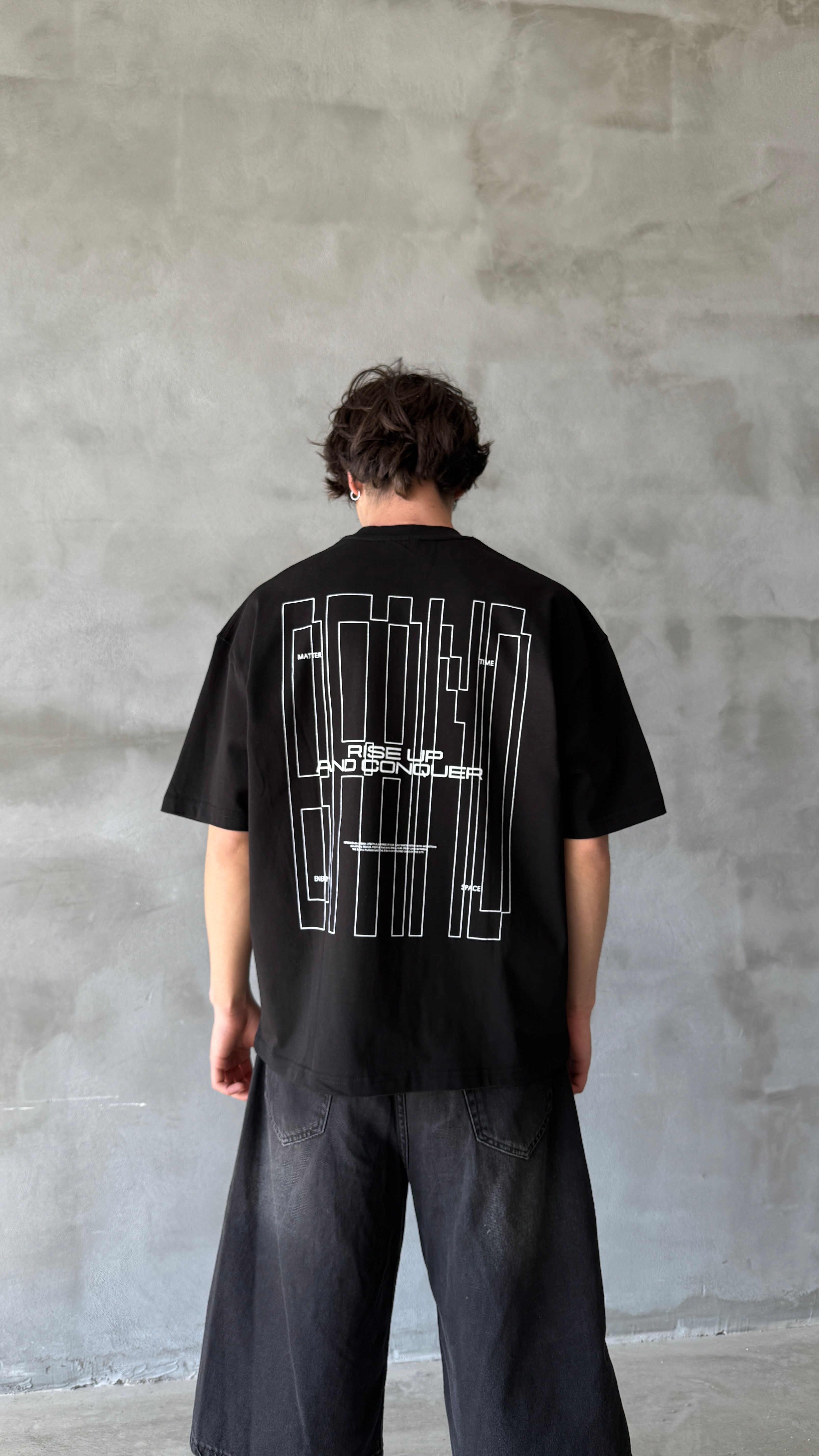 Siyah Rise Up Oversize Tişört
