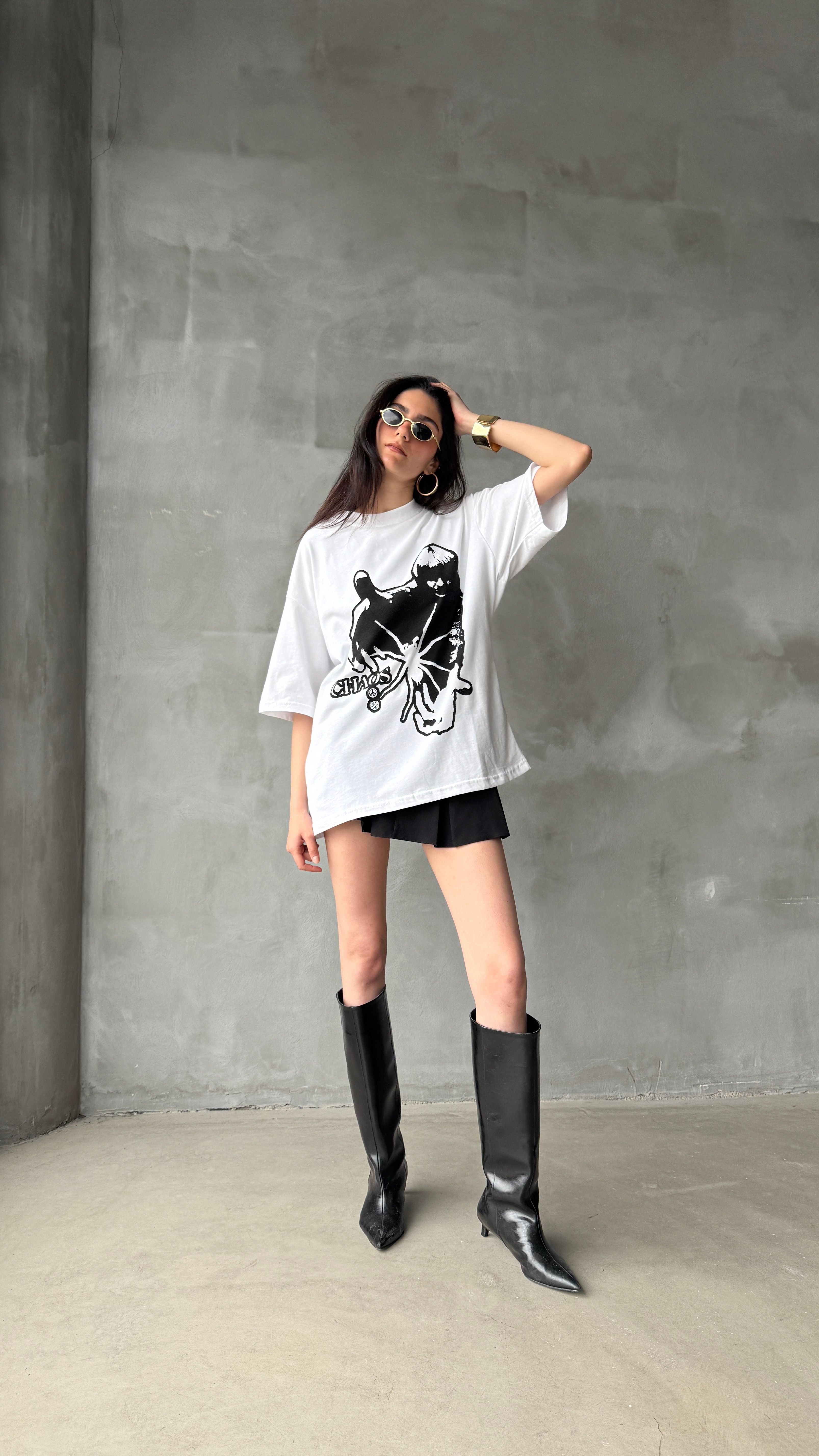 Chaos Beyaz Oversize Tişört 