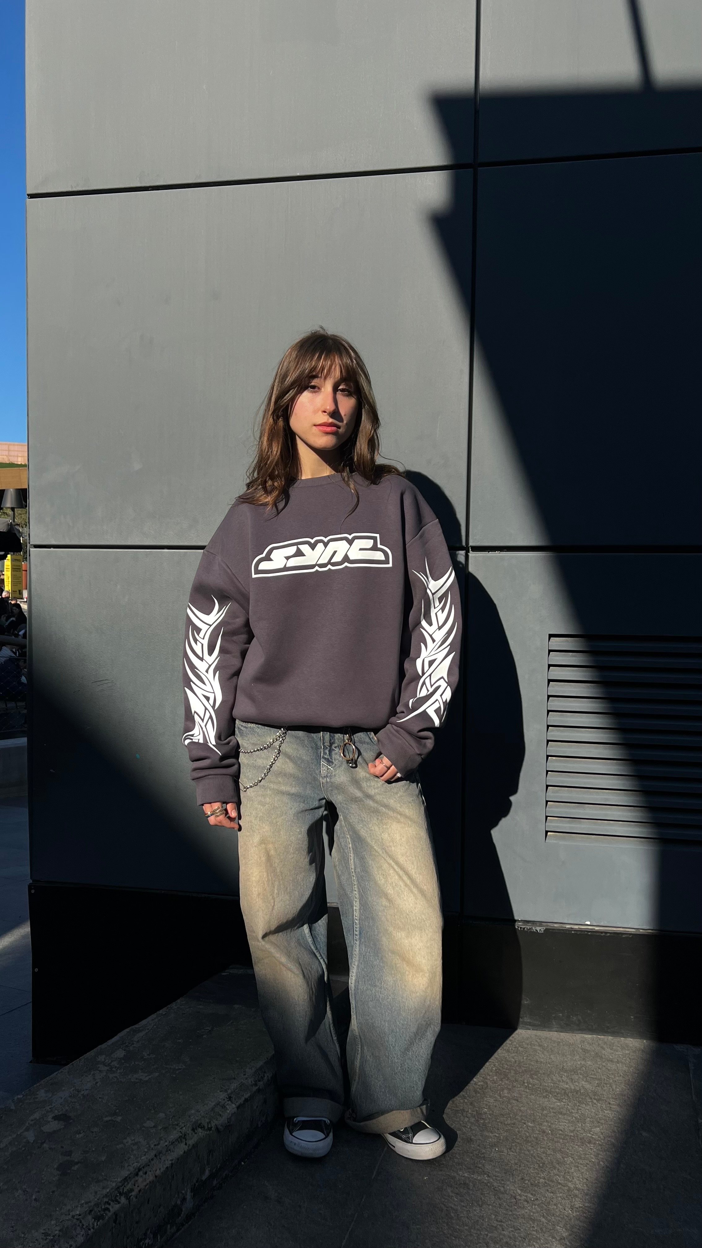 Sync Smoke Kabartma Baskı Oversize Sweatshirt 