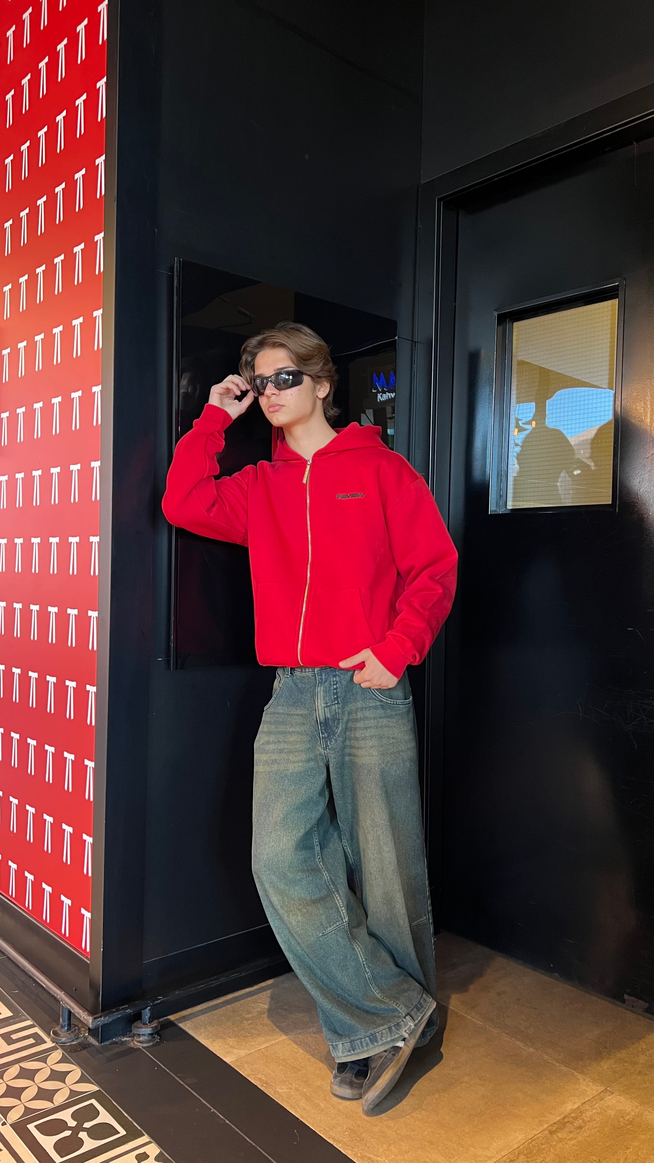 RW Red Basic Oversize Zipper Hoodie 