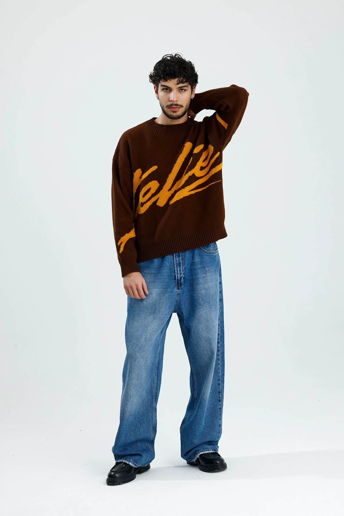 Kahve Steliez Boxy Fit Oversize Premium Triko Kazak