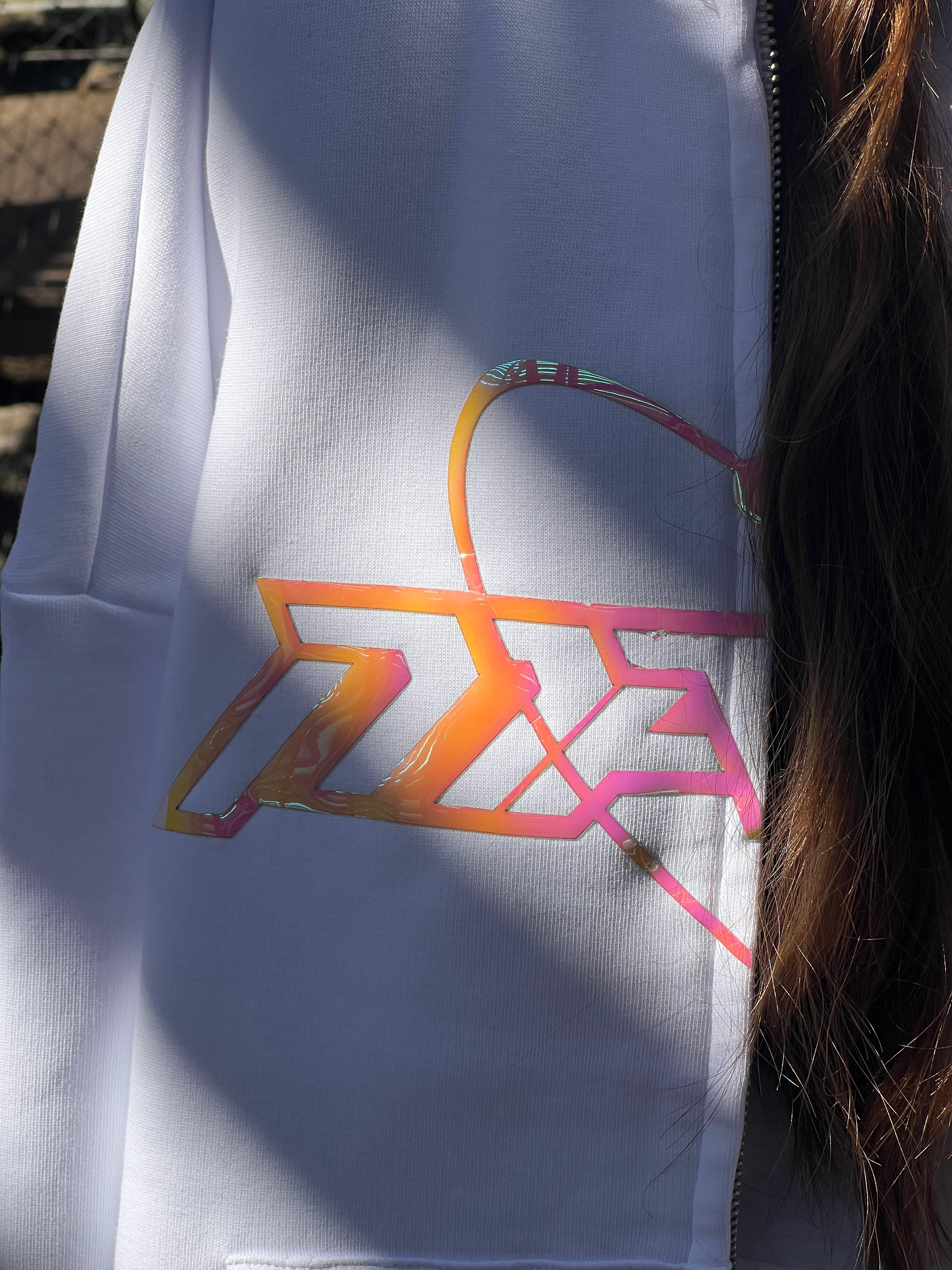 RW White Hologram Baskı Oversize Zipper Hoodie 