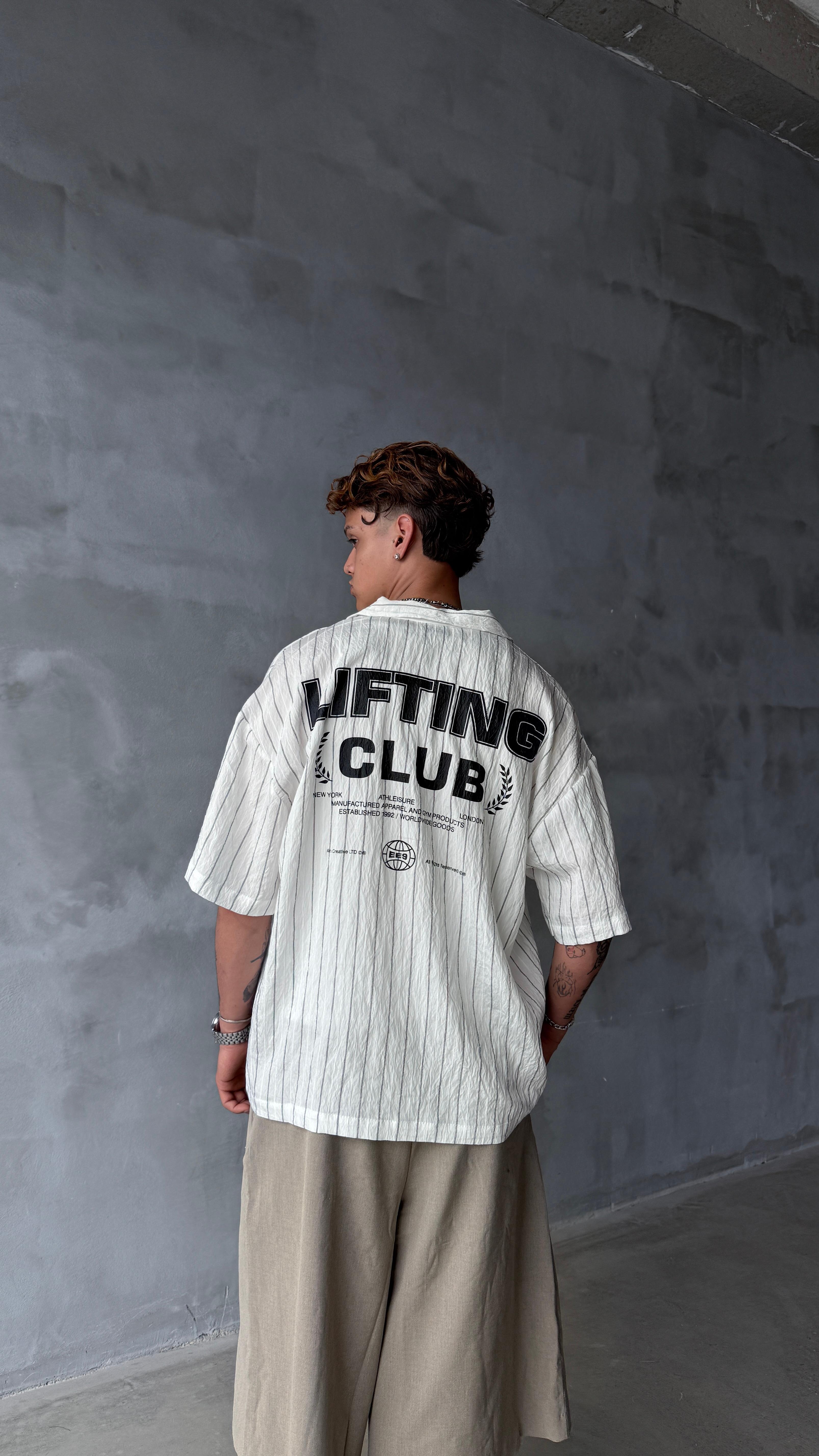 Beyaz Lifting Club Oversize Keten Gömlek 
