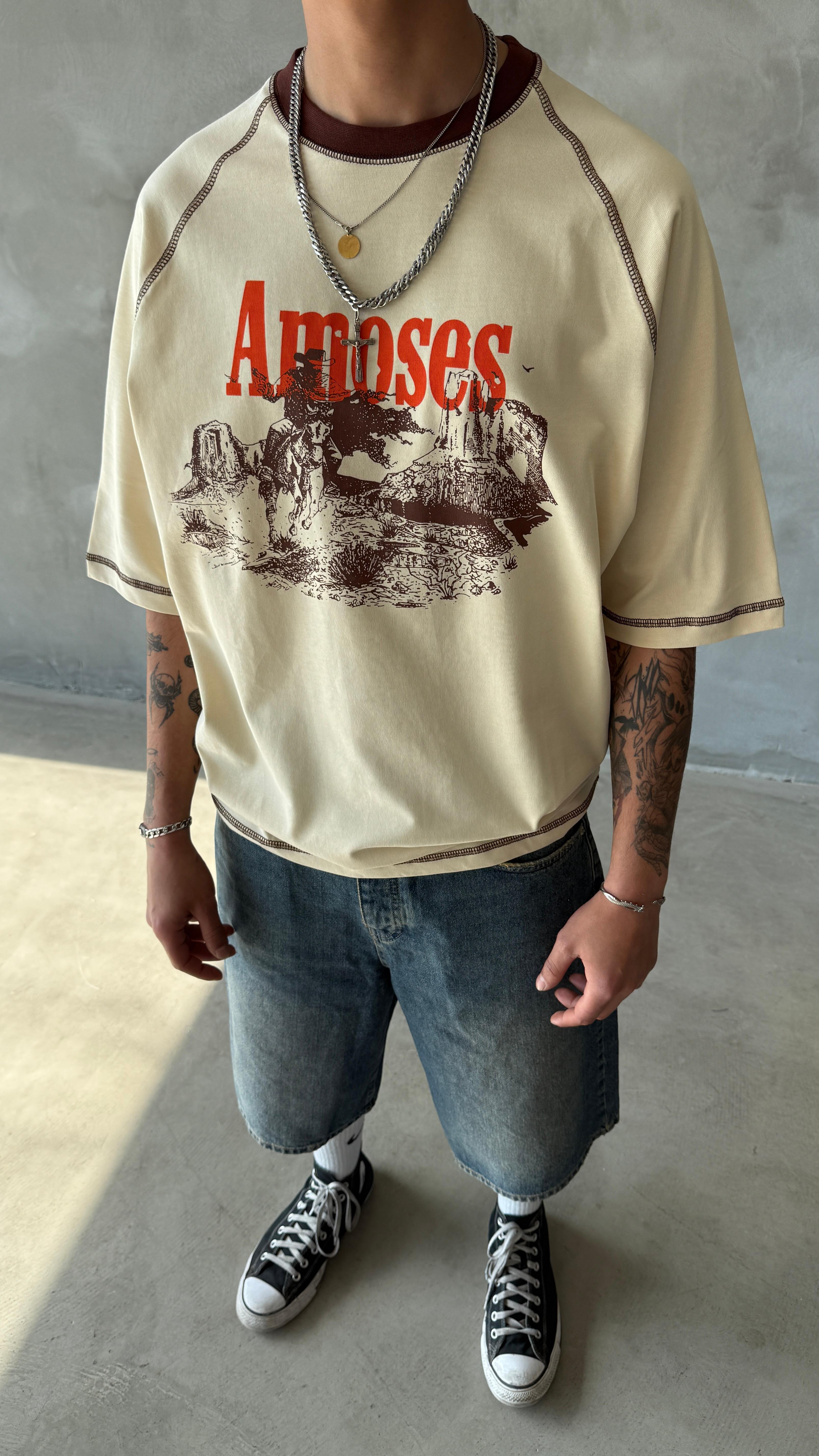 Krem Amoses Oversize Tişört 