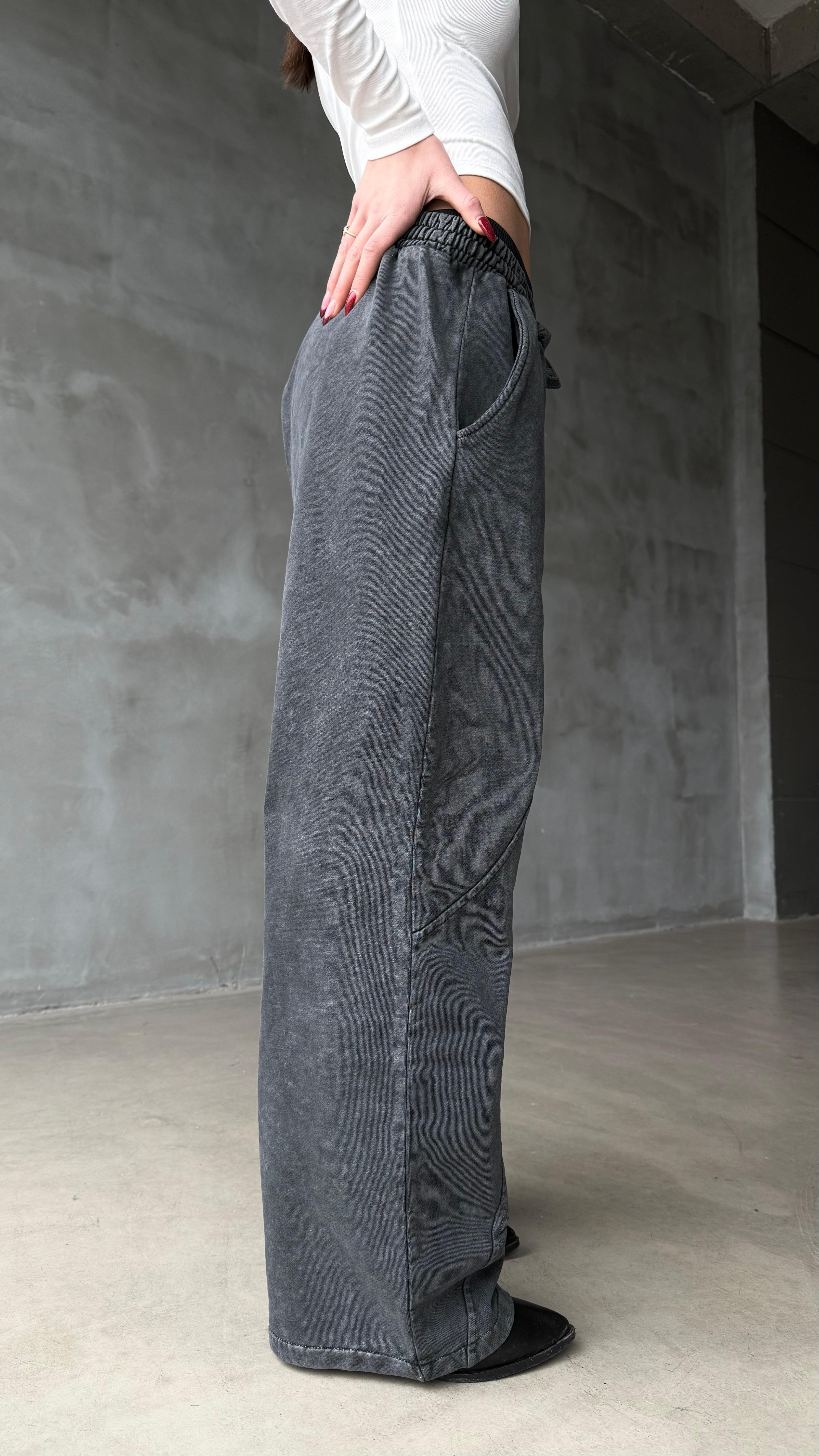 Drop Lines Koyu Antrasit Yıkamalı Premium Baggy Sweatpant