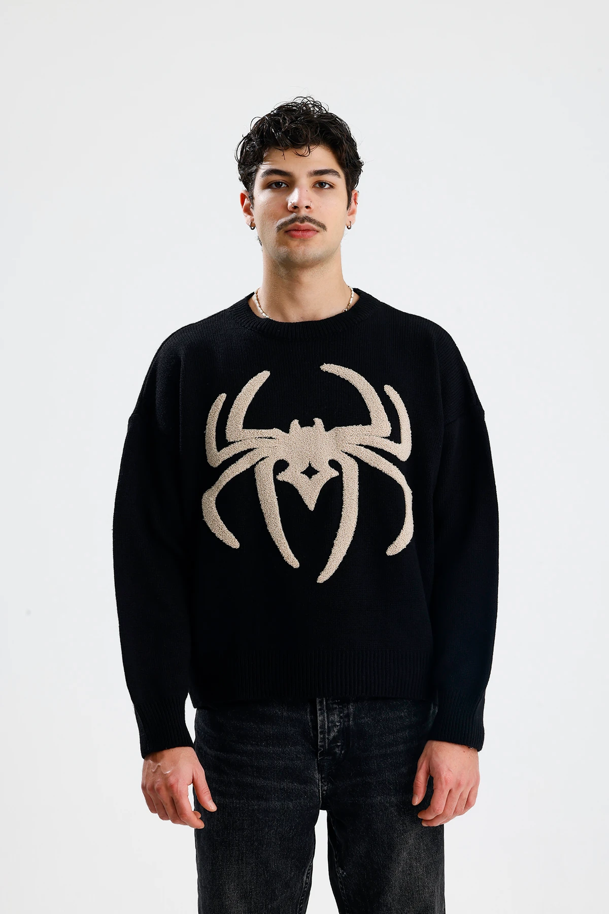 Spider Nakış İşlemeli Premium Oversize Triko Kazak