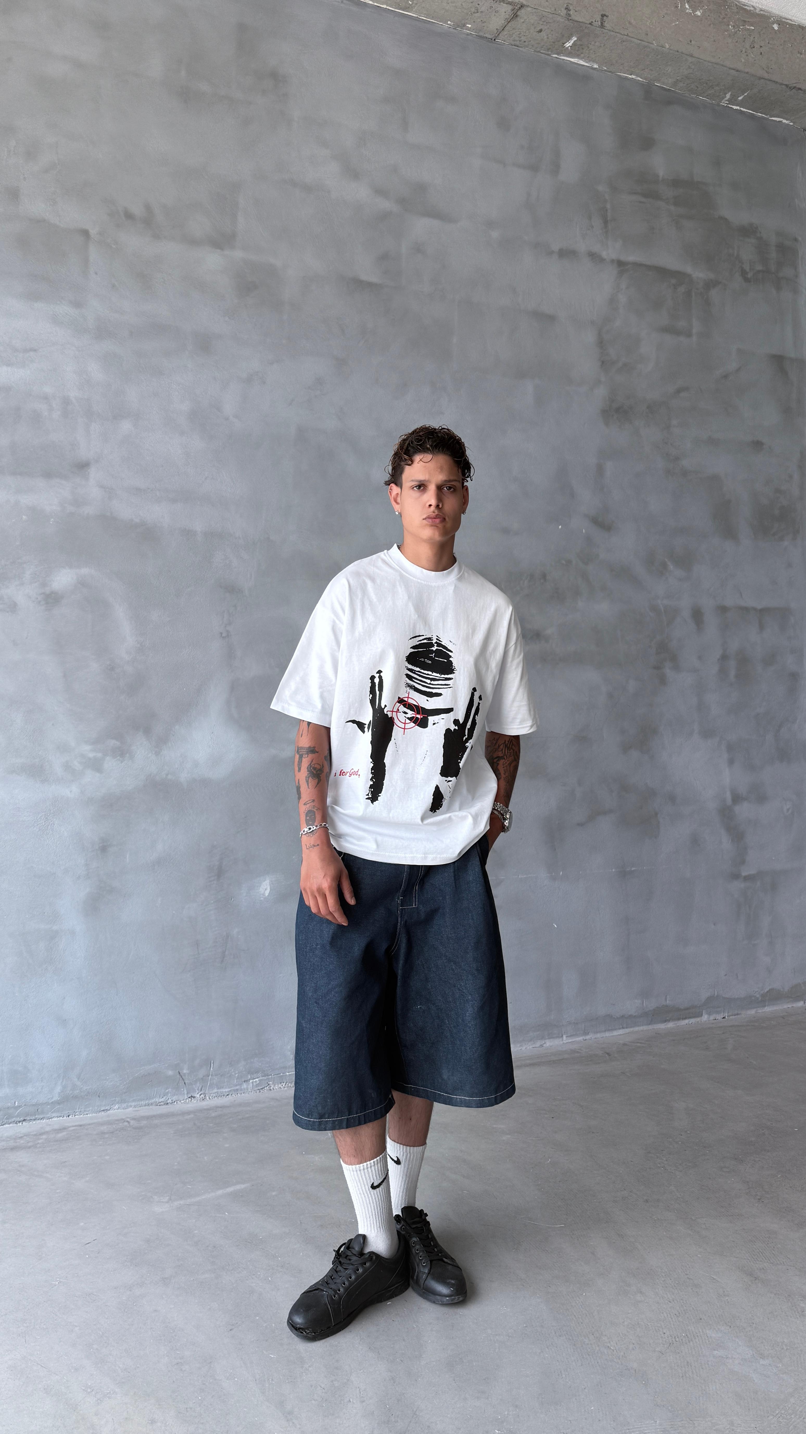Beyaz Fear God Boxy Fit Oversize Tişört 