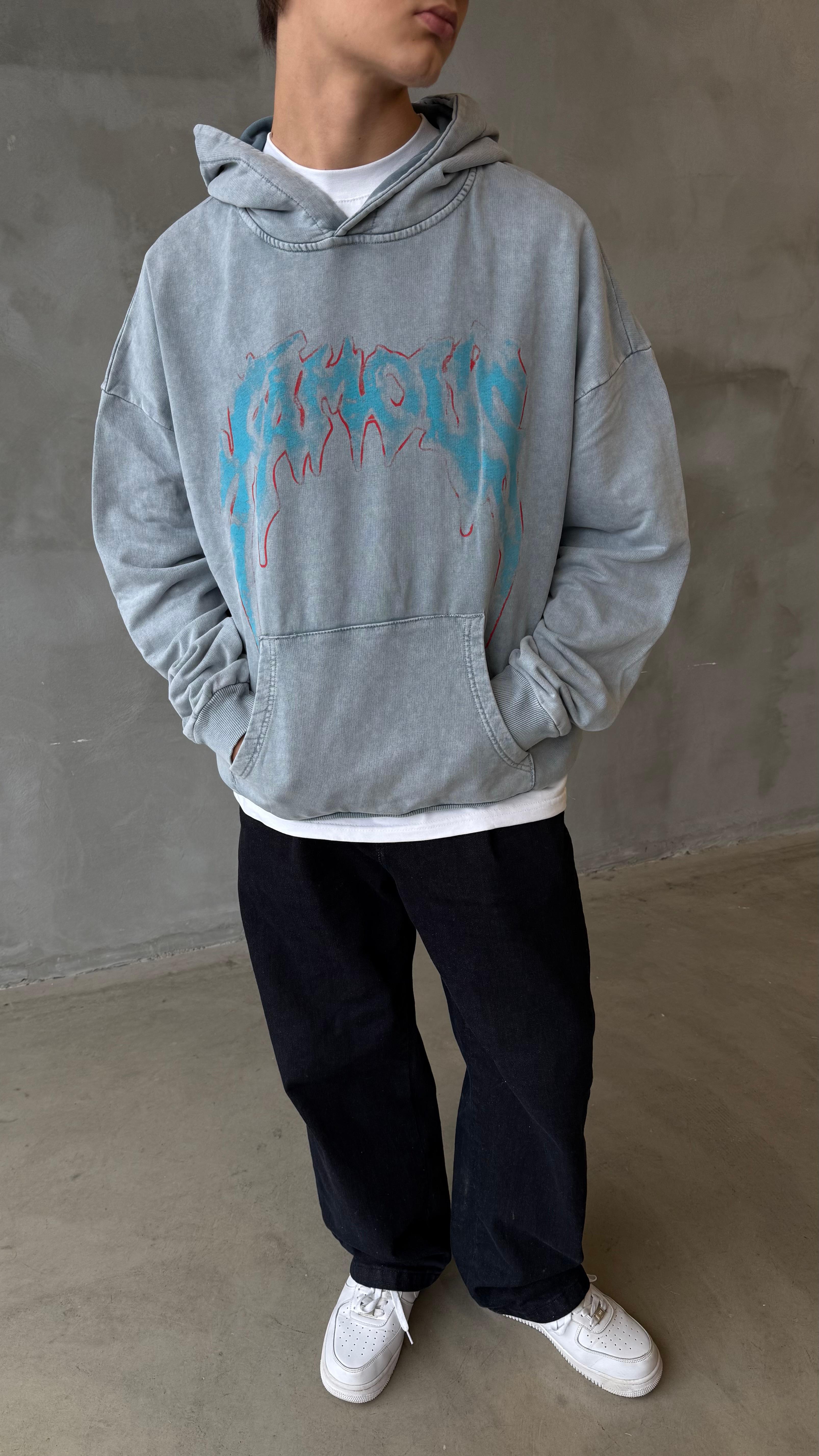 Famous Asit Yıkamalı Oversize Hoodie