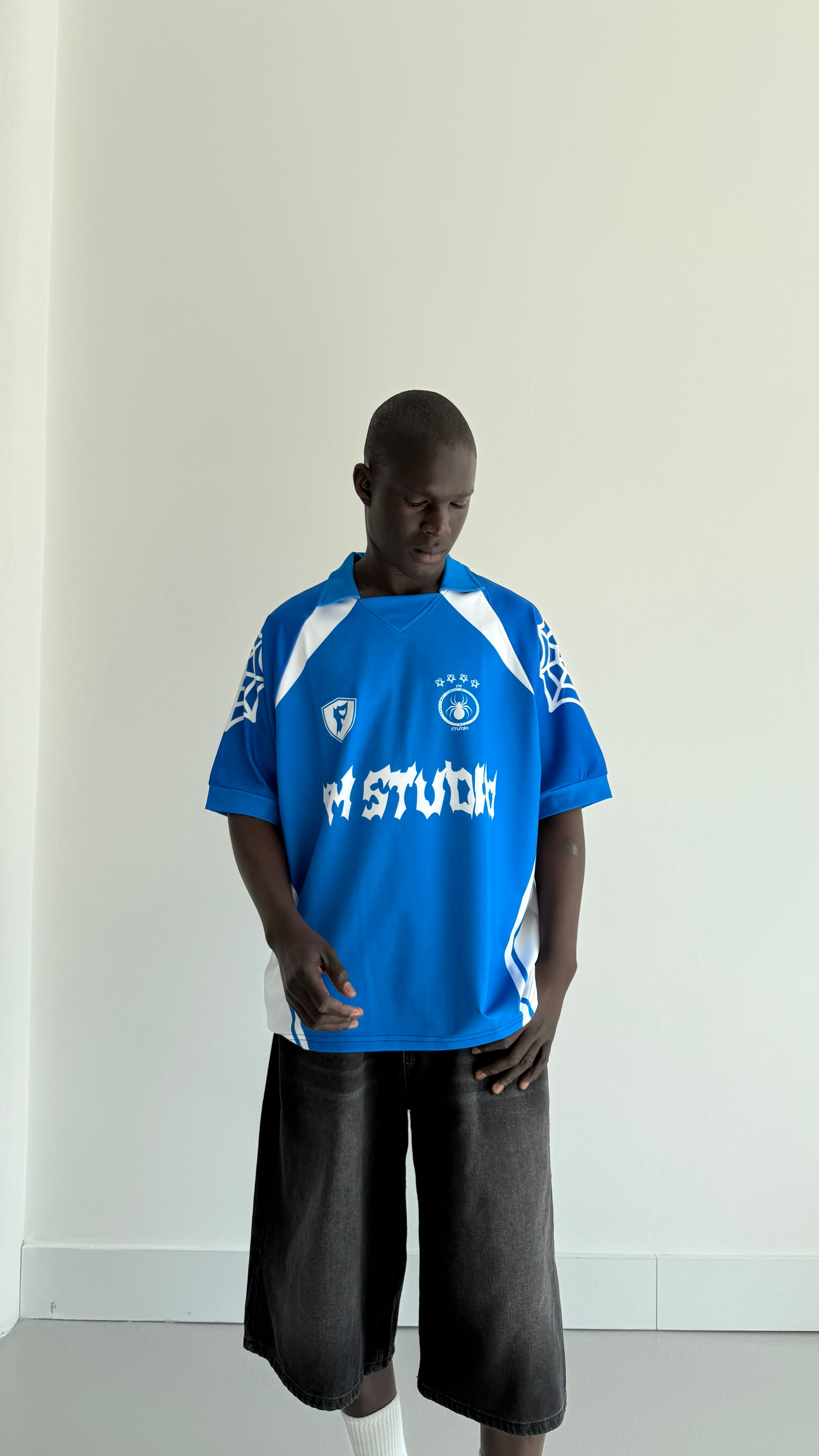 Pm Studio Blue Oversize Polo Yaka Forma 