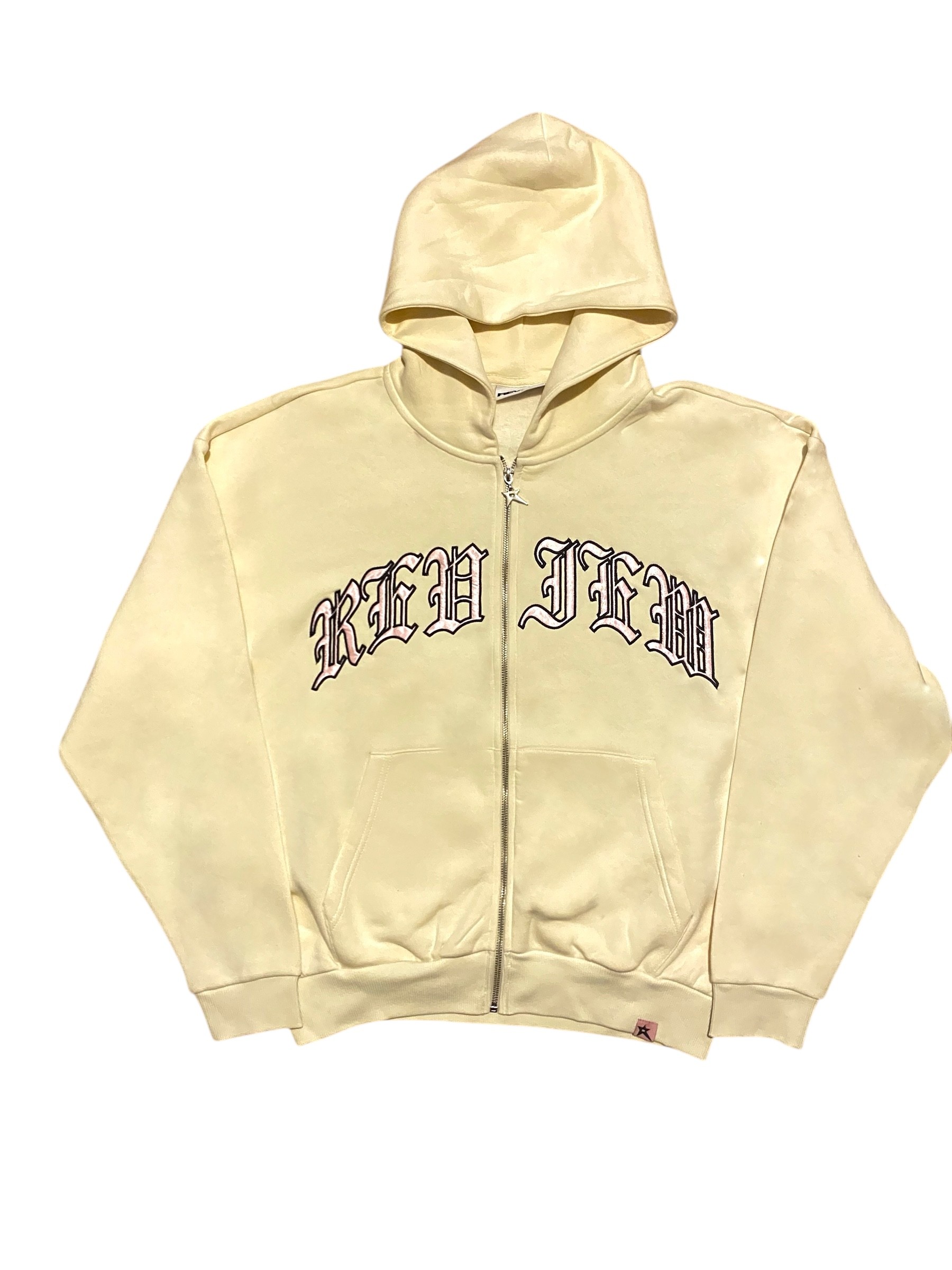 RW Krem Nakış İşlemeli Oversize Zipper Hoodie 