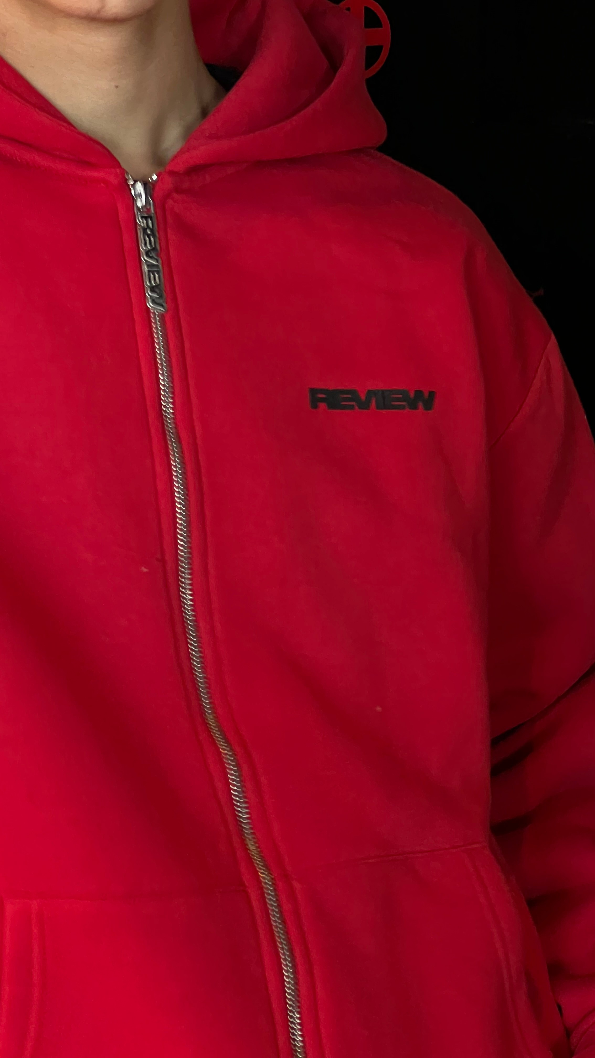 RW Red Basic Oversize Zipper Hoodie 