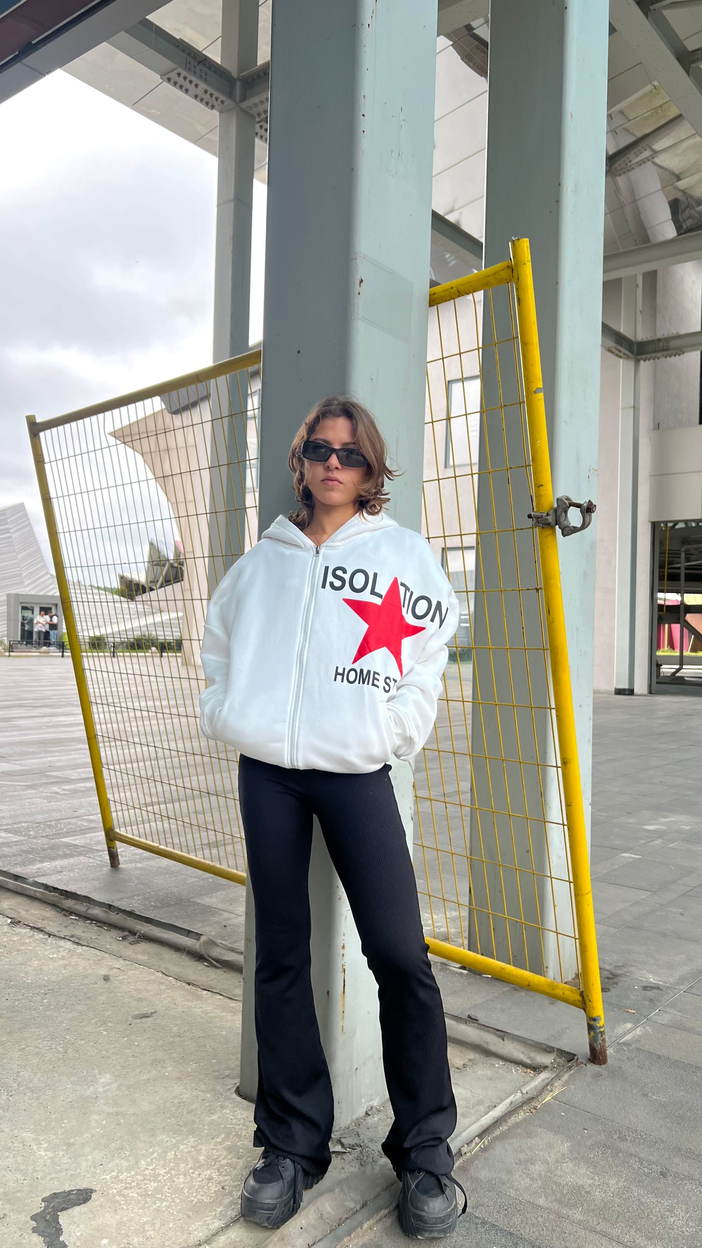 İsolation Beyaz Oversize Zipper Hoodie 