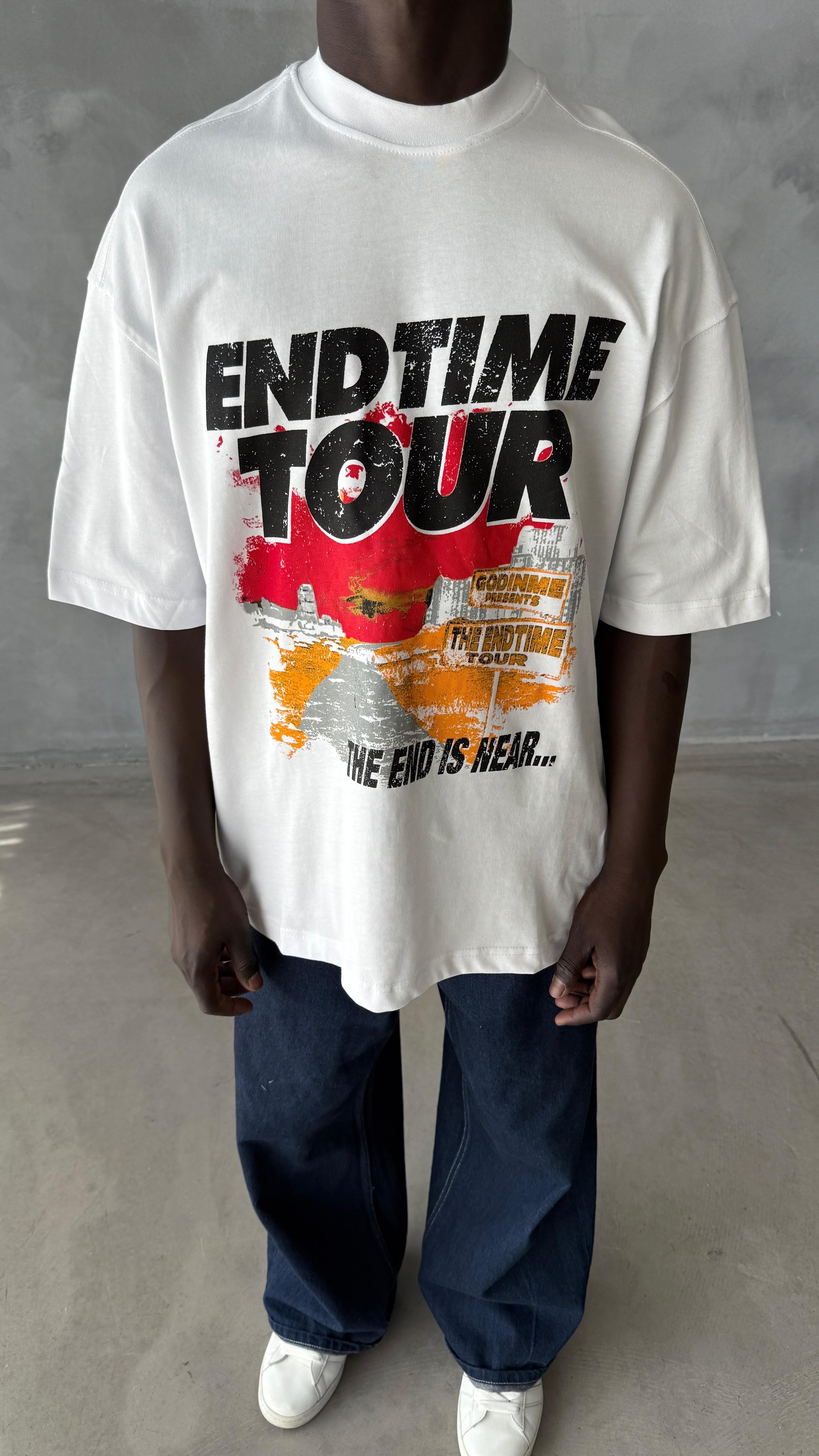 Beyaz And Time Tour Oversize Tişört 