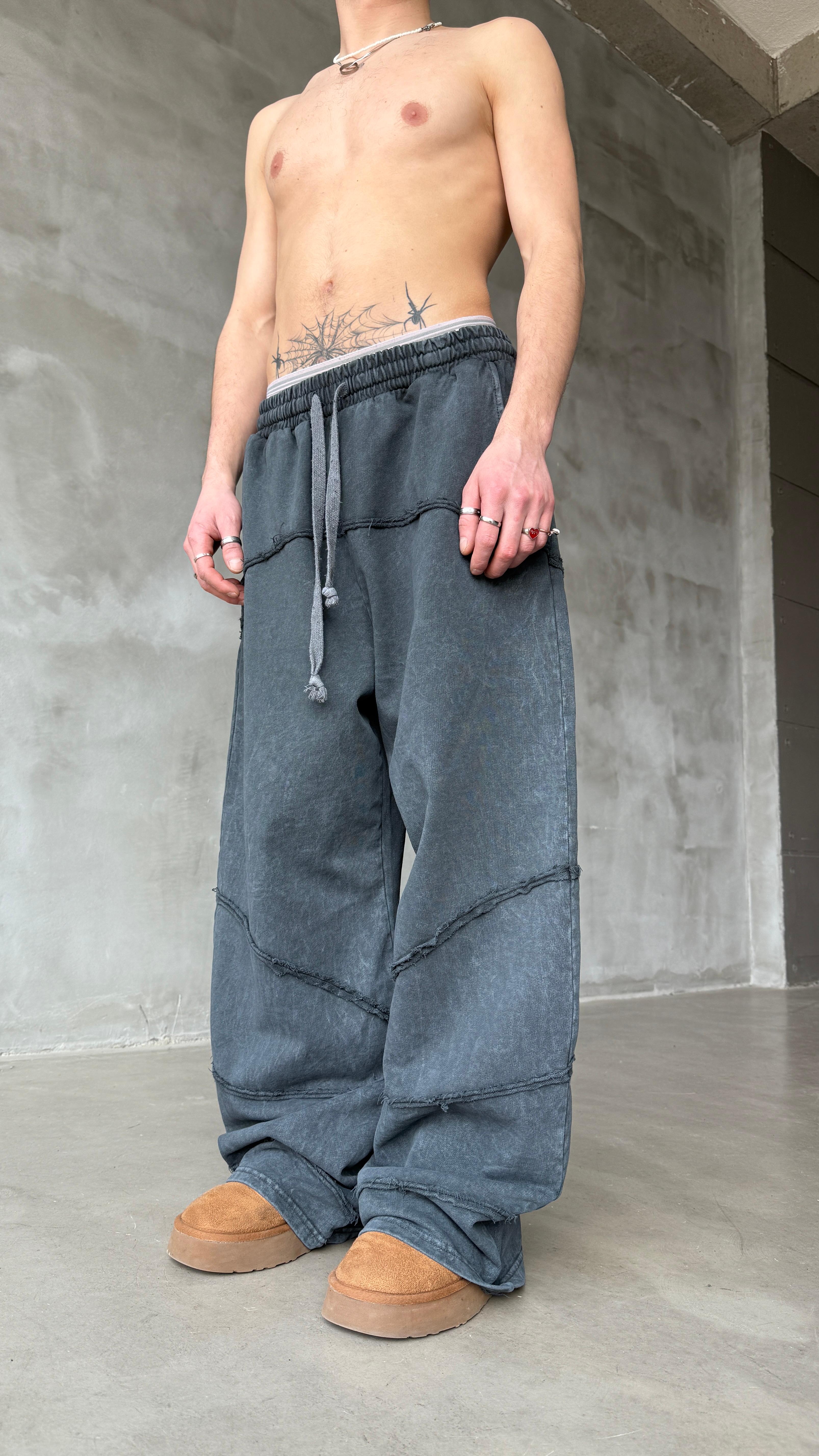 Ters Dikiş Mavi Yıkamalı Mevsimlik Premium Baggy Sweatpant