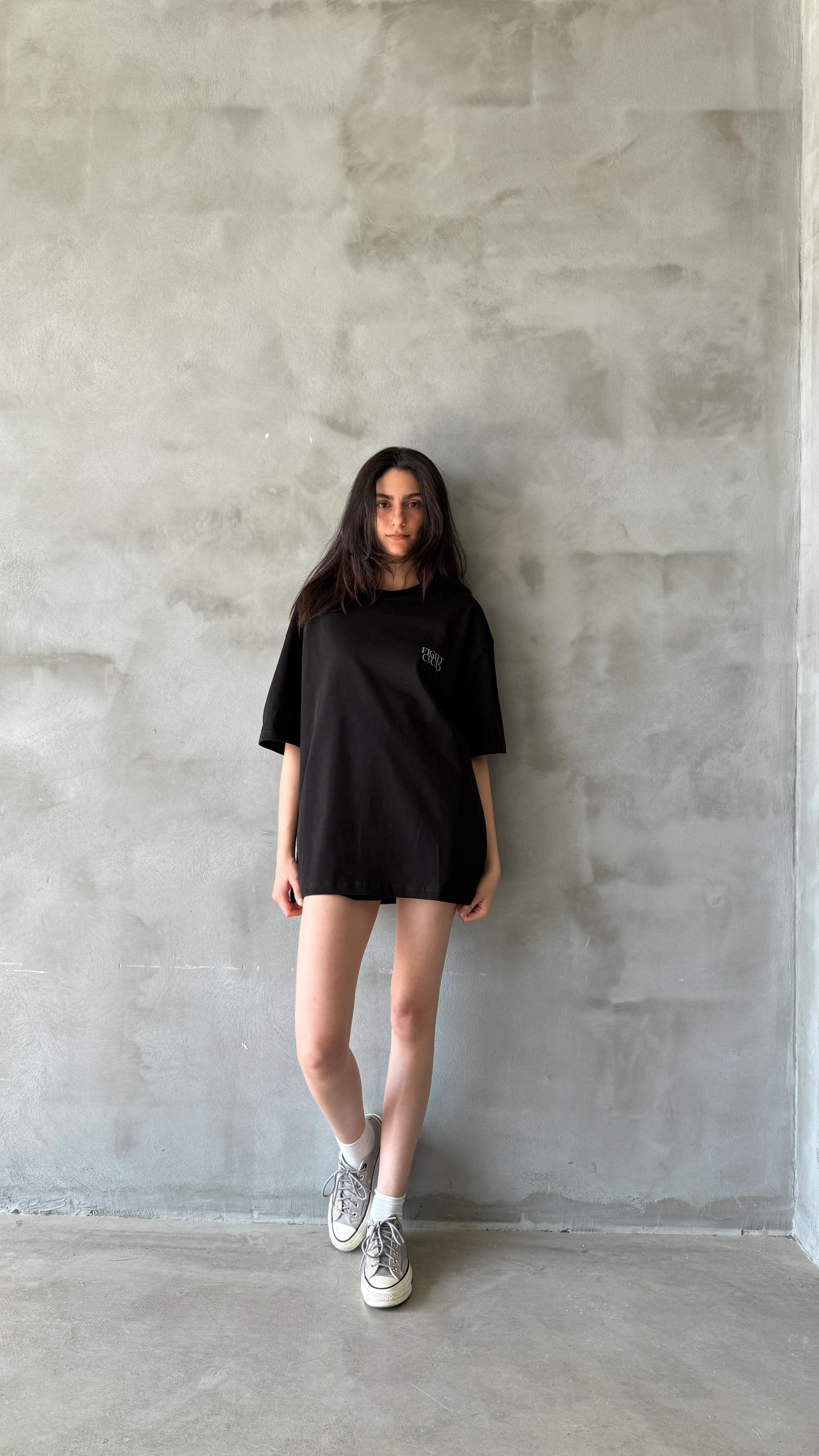 Siyah Fight Club Oversize Tişört