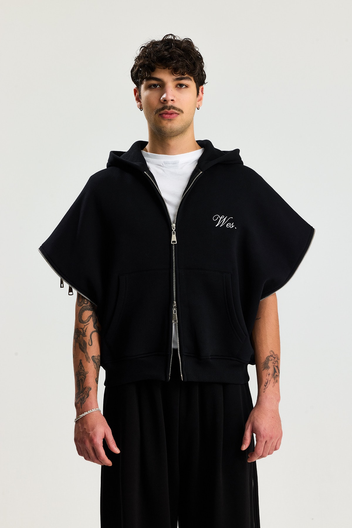 Wes Kolları Çıkarılabilir Premium Nakış Detay Boxy Fit Zipper Hoodie