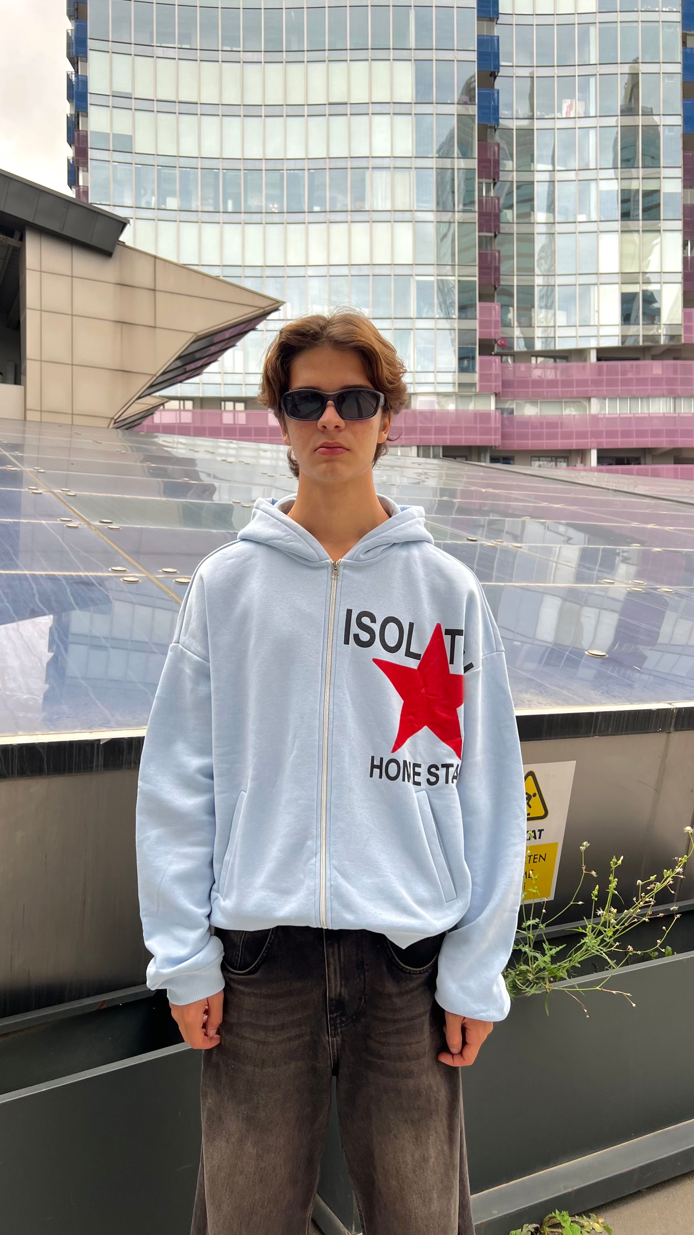 İsolation Bebek Mavisi Oversize Zipper Hoodie 