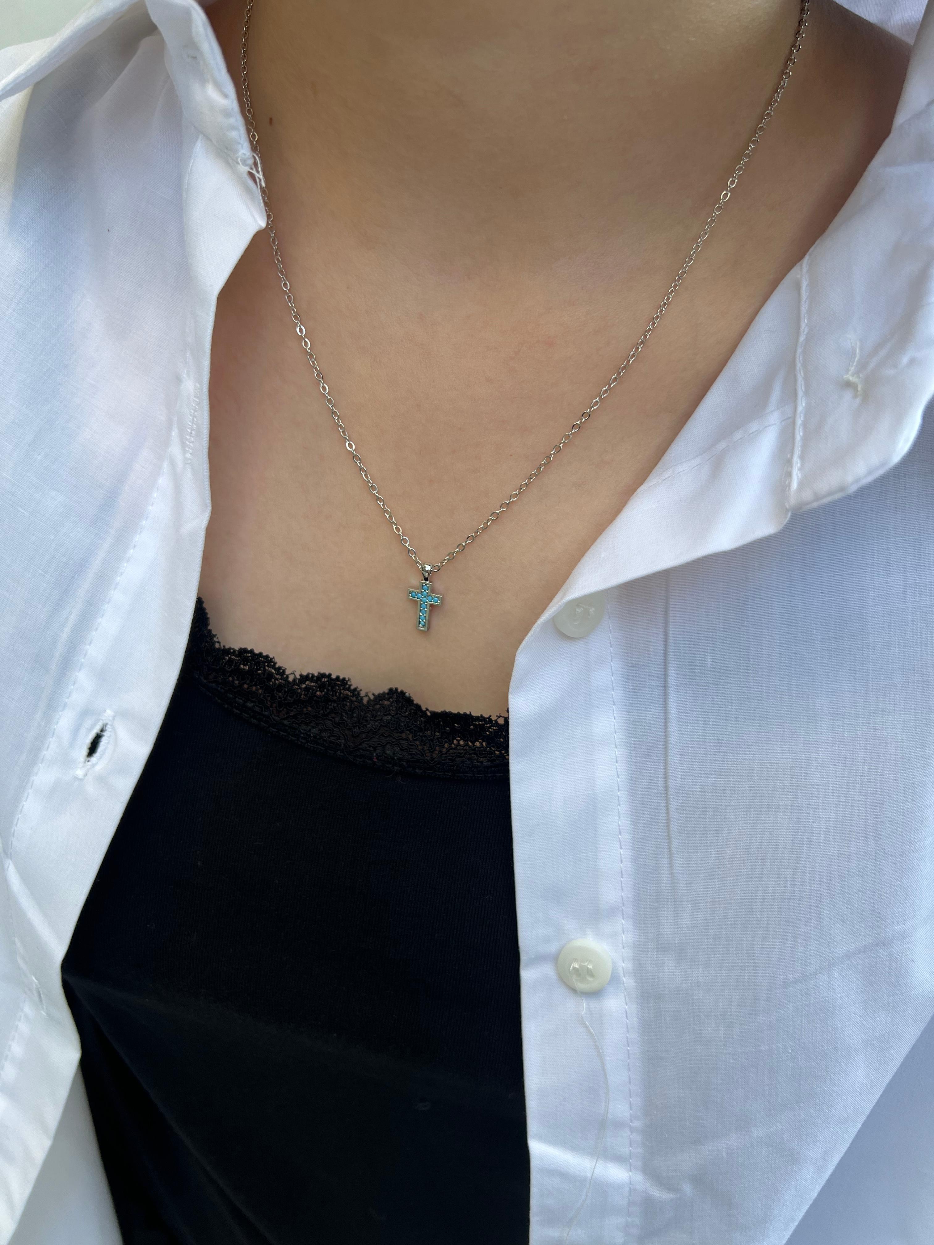 Cross Light Blue Color Necklace