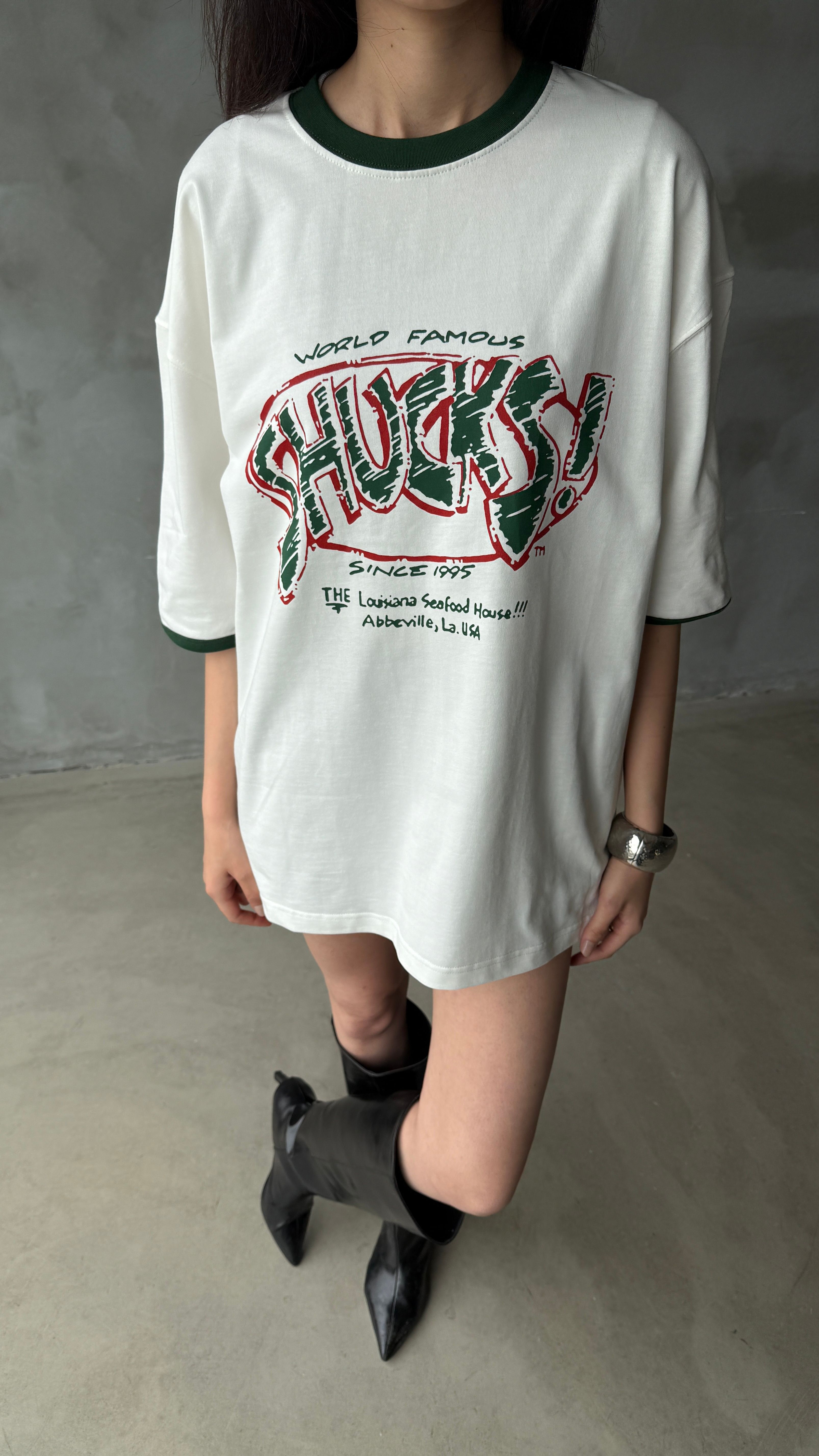 Shucks Beyaz Oversize Tişört