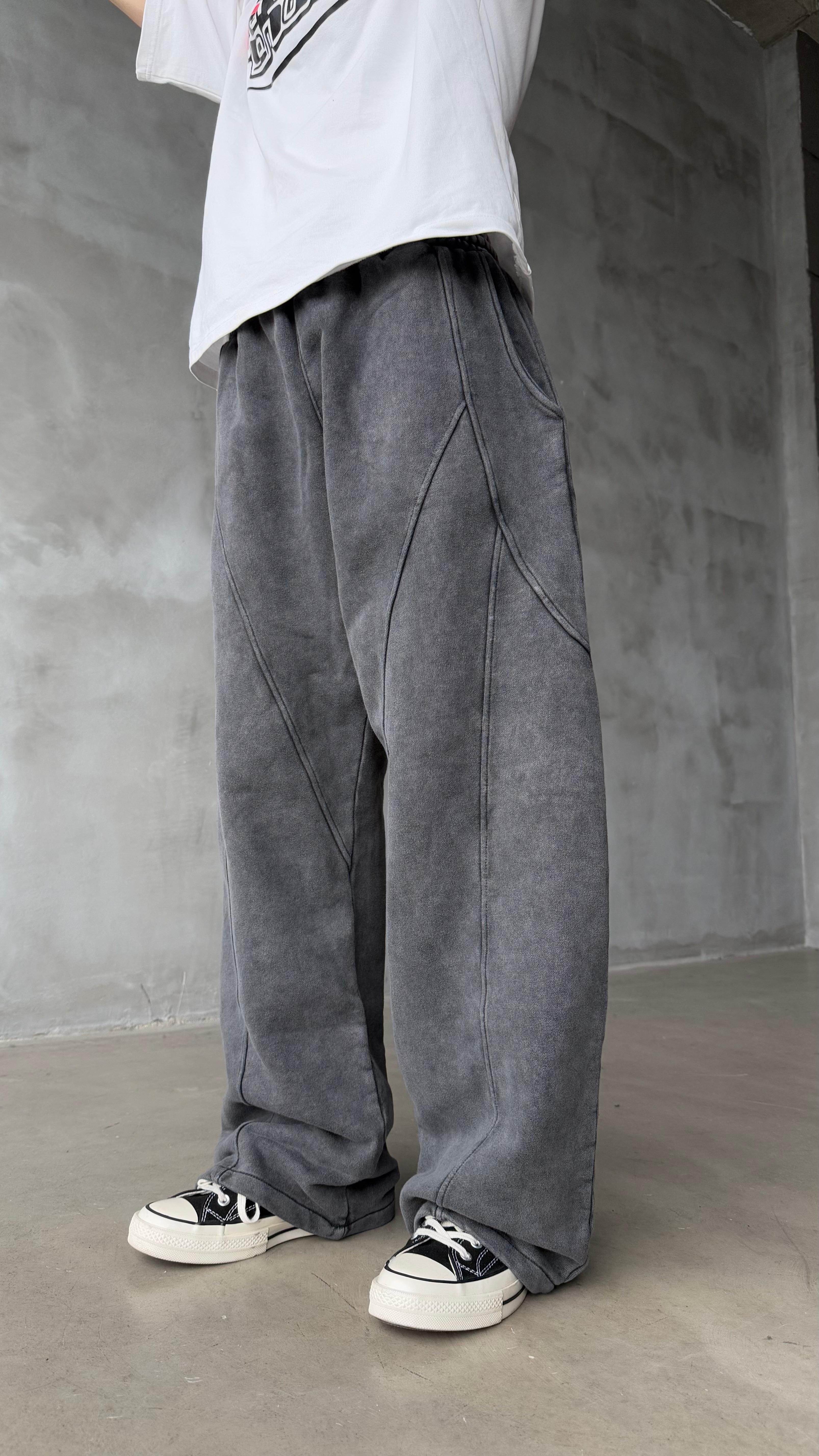 Two Lines Koyu Antrasit Yıkamalı Premium Baggy Sweatpant