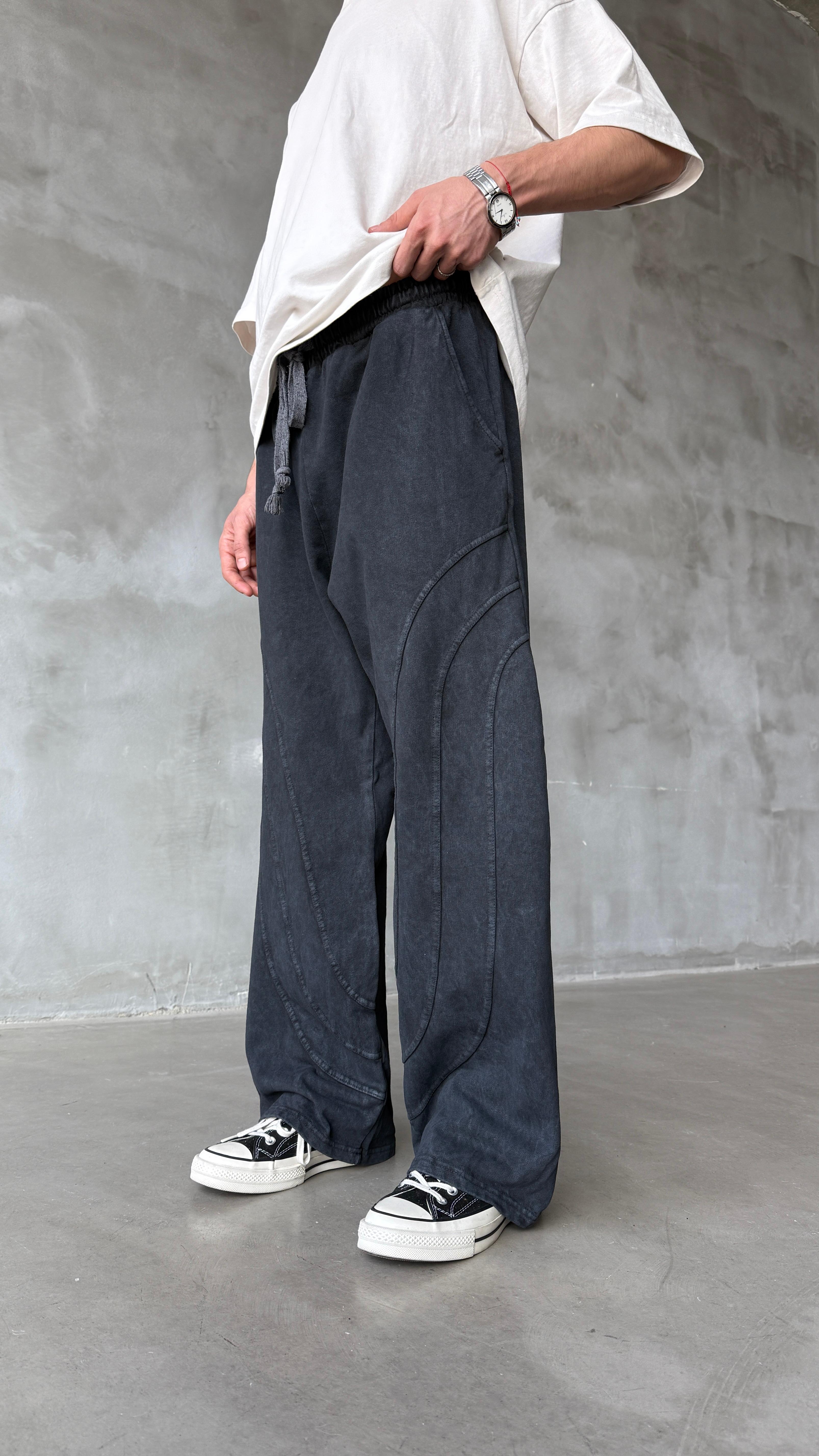 Three Lines Antrasit Yıkamalı Mevsimlik Premium Baggy Sweatpant
