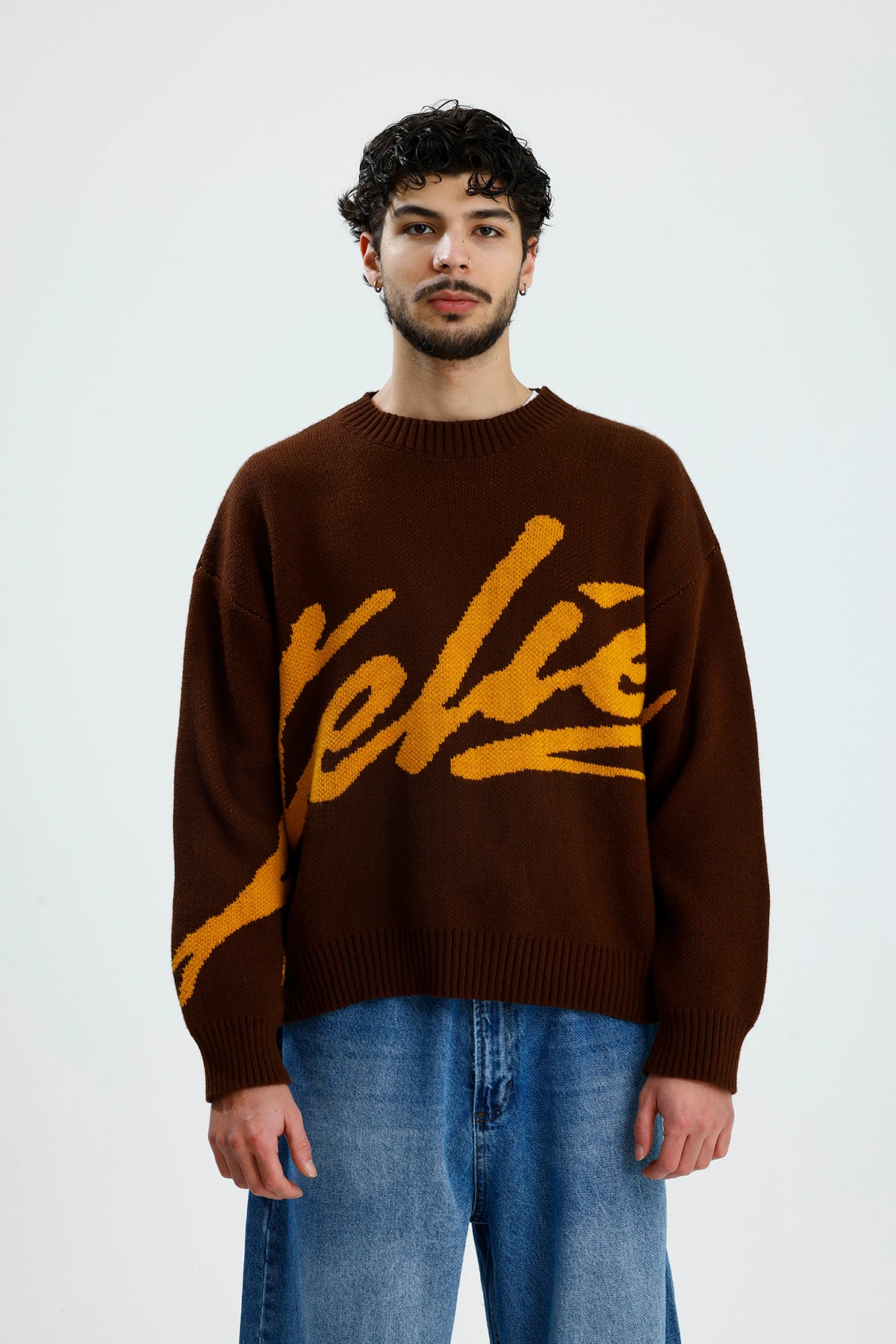 Kahve Steliez Boxy Fit Oversize Premium Triko Kazak