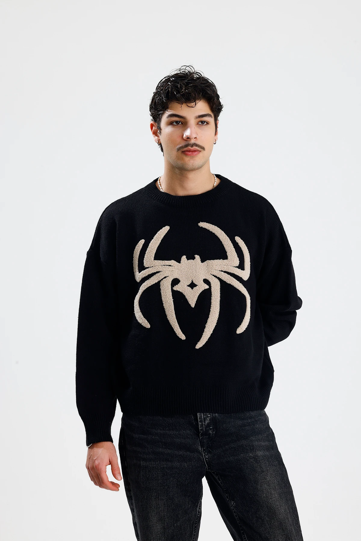 Spider Nakış İşlemeli Premium Oversize Triko Kazak