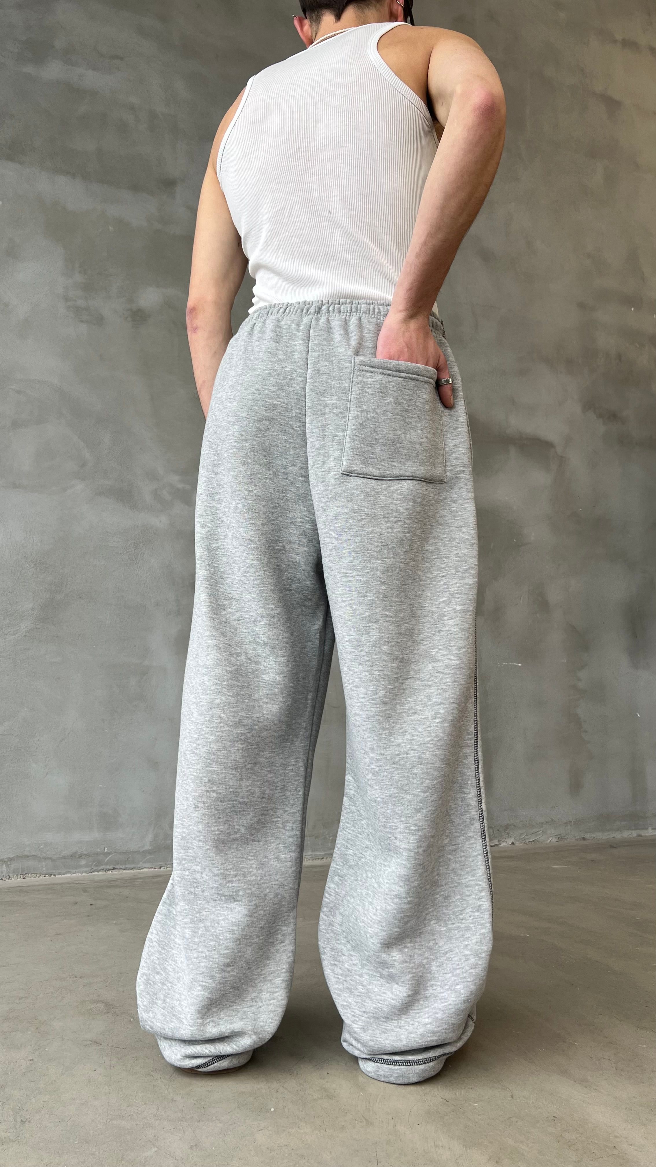 Gri Karyoka Detay Paçası Ayarlanabilir Baggy Sweat Pant