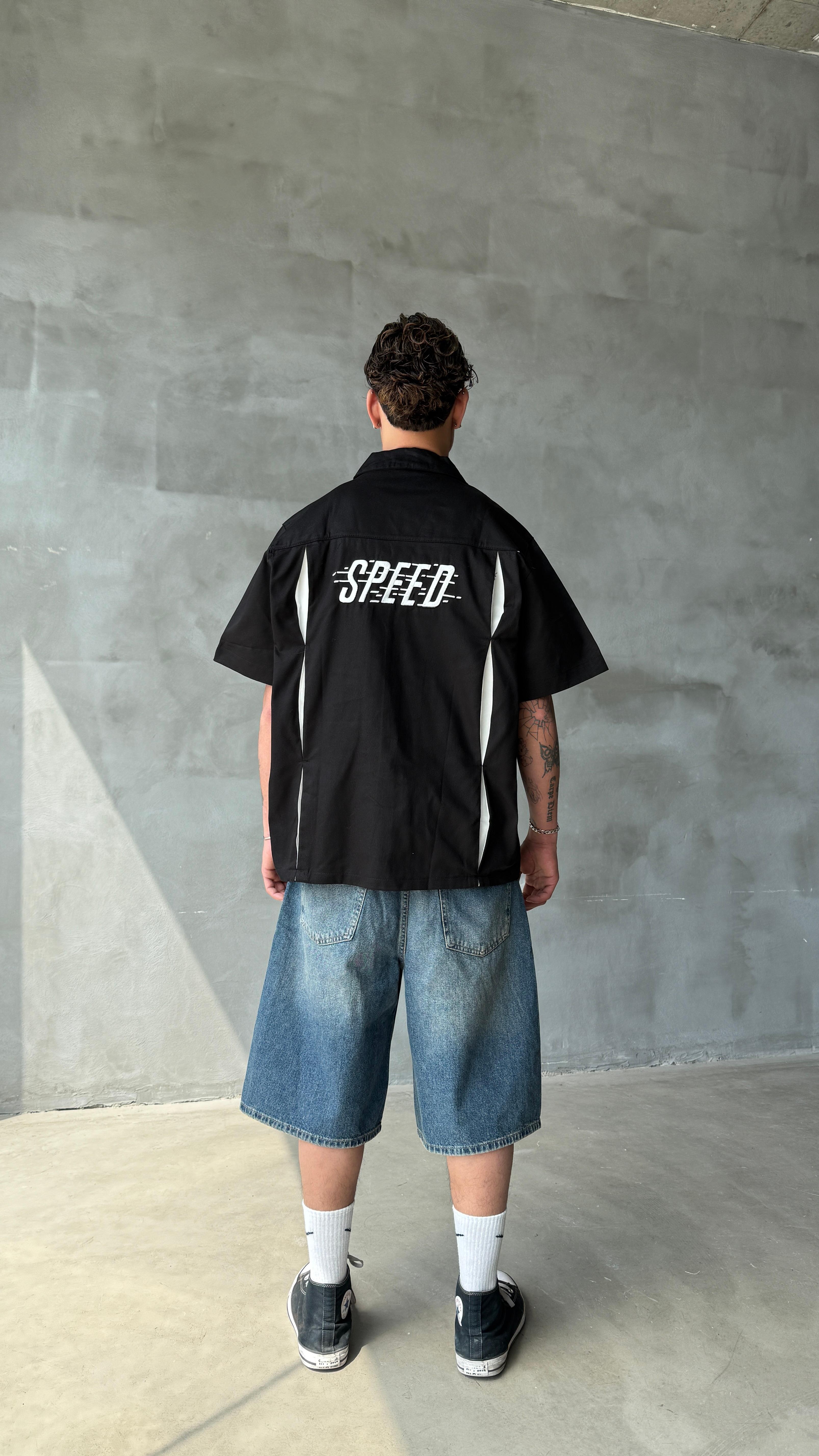 Siyah Racing Club Premium Oversize Kot Gömlek