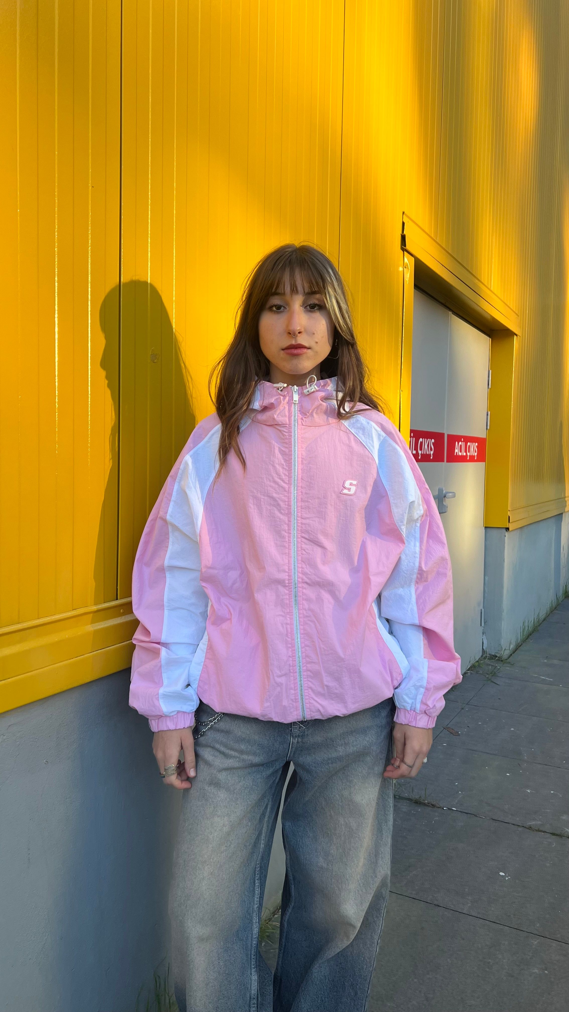 S Logo Pink Oversize Ayarlanabilir Track Jacket 