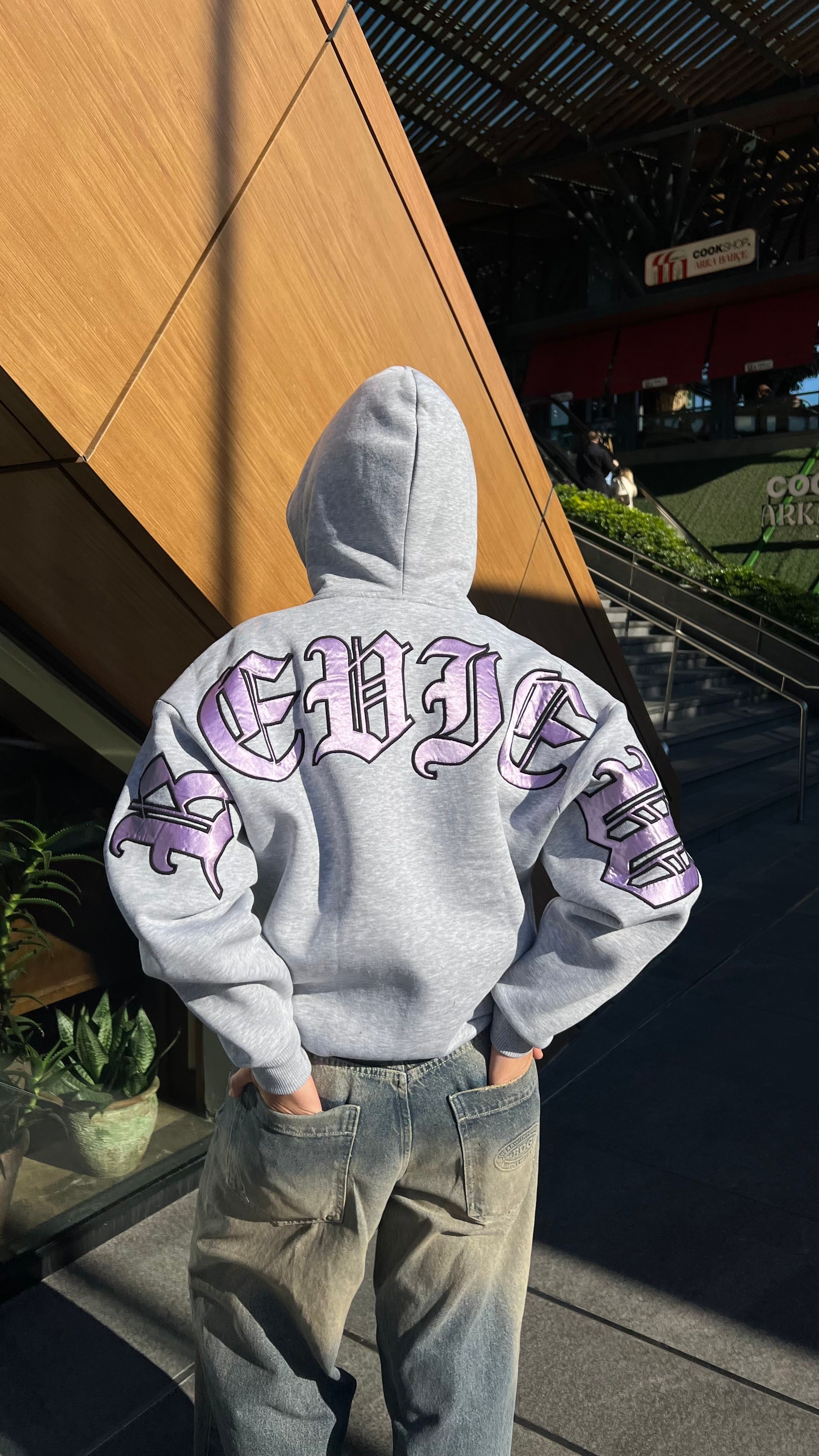 RW Grey 2 Nakış İşlemeli Oversize Full Zipper Hoodie 