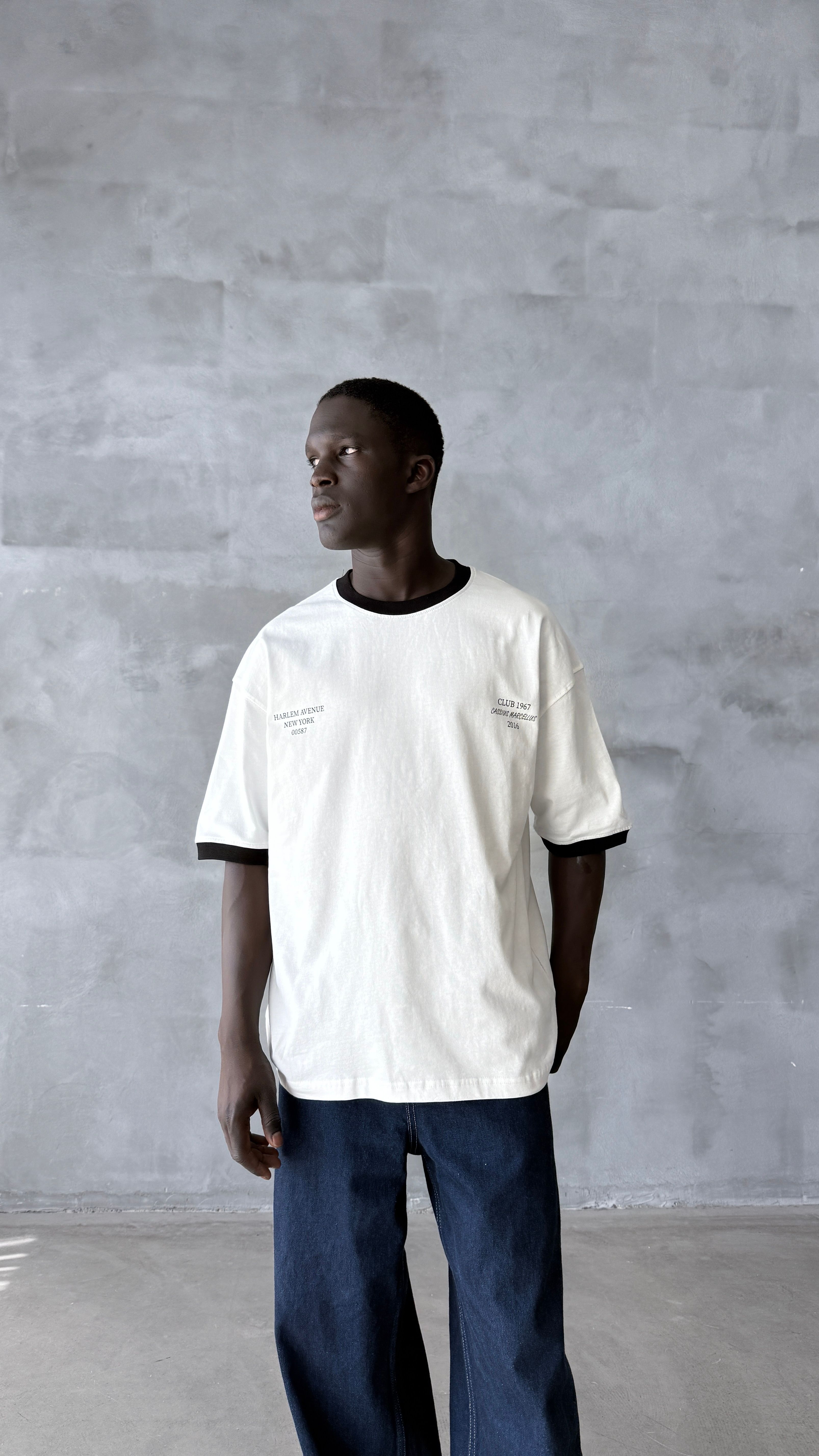 Beyaz Harlem Oversize Tişört 
