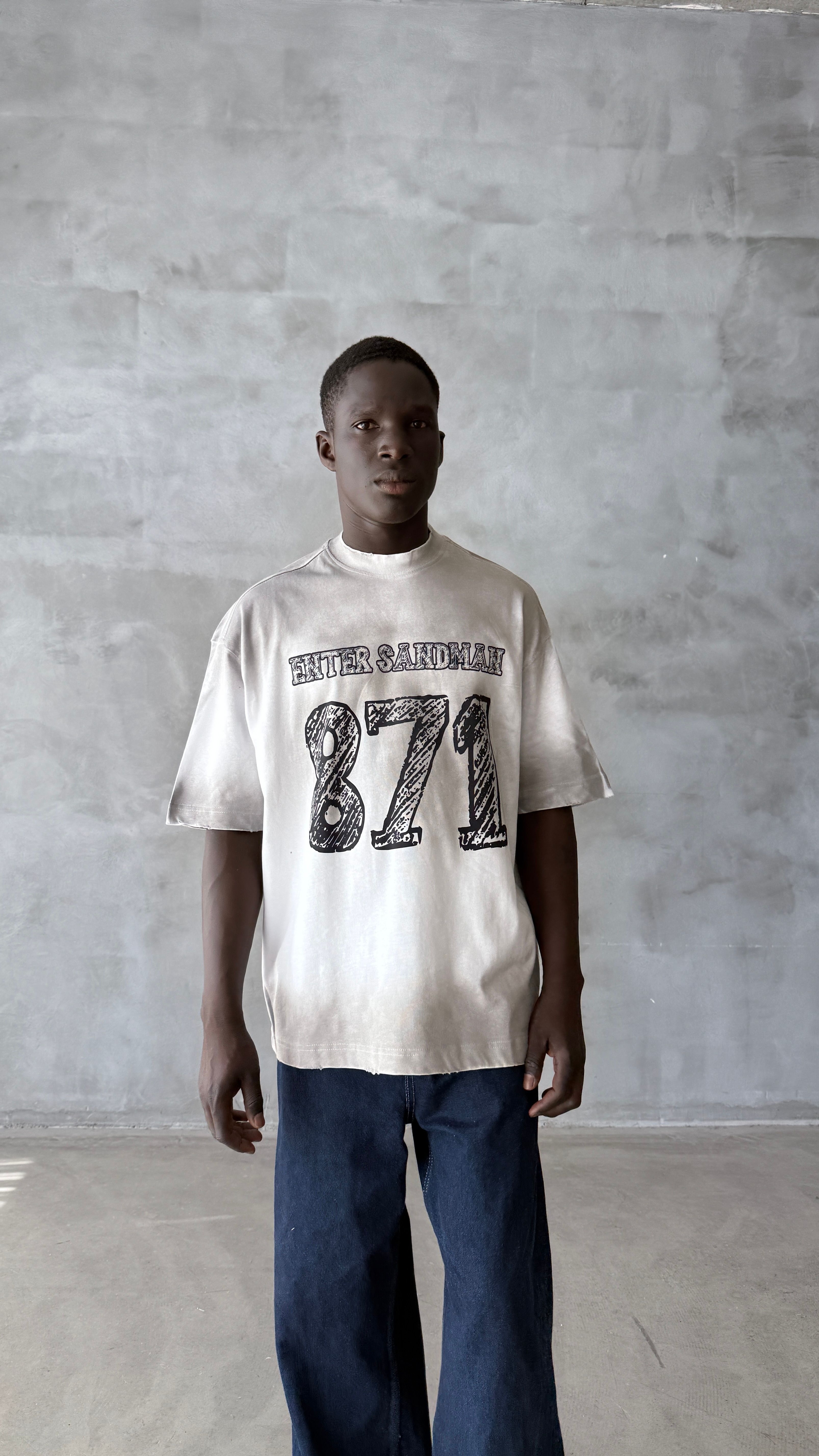 Beyaz Yıkamalı 871 Oversize Tişört 
