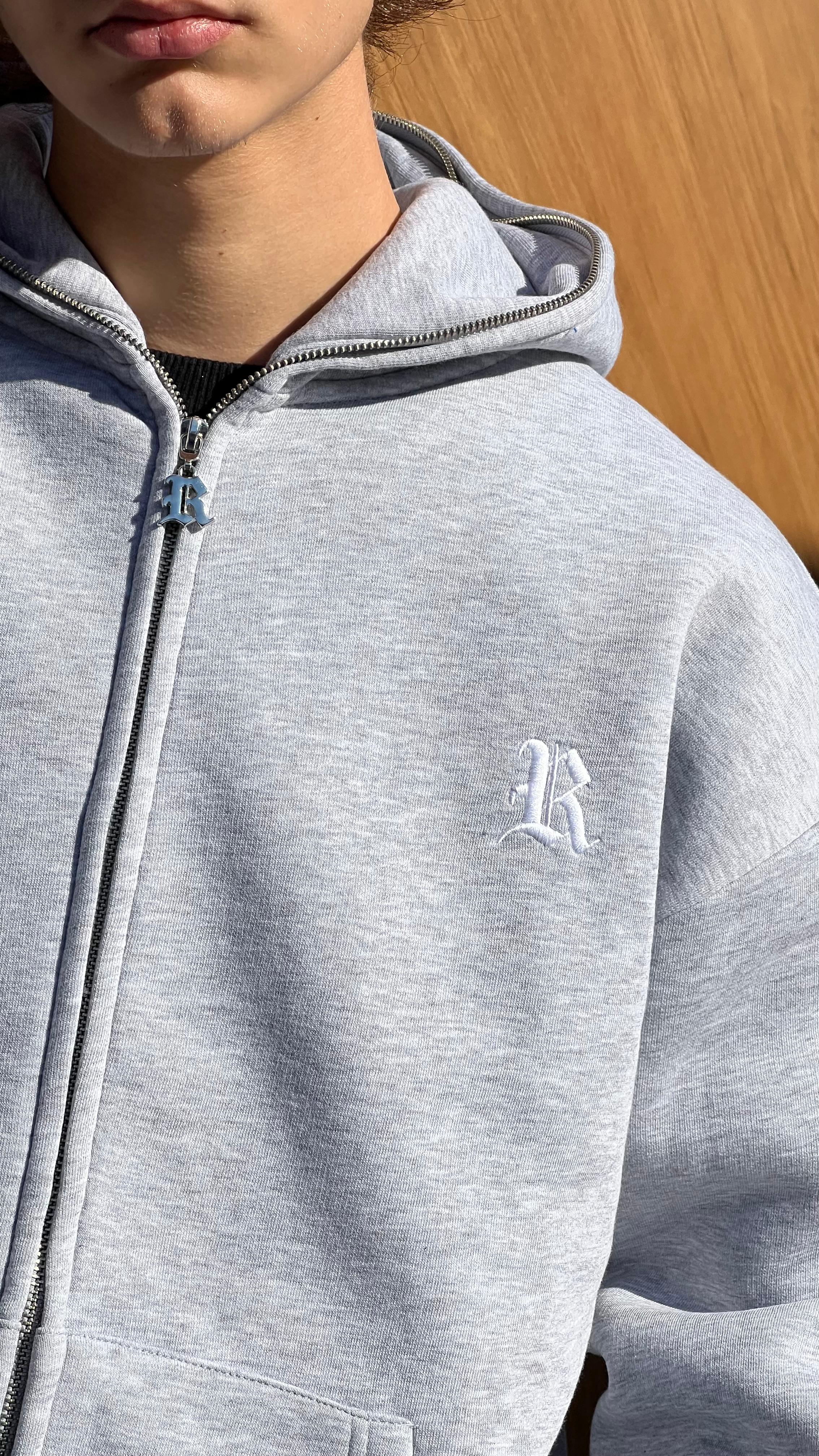 RW Grey 1 Nakış İşlemeli Oversize Zipper Hoodie