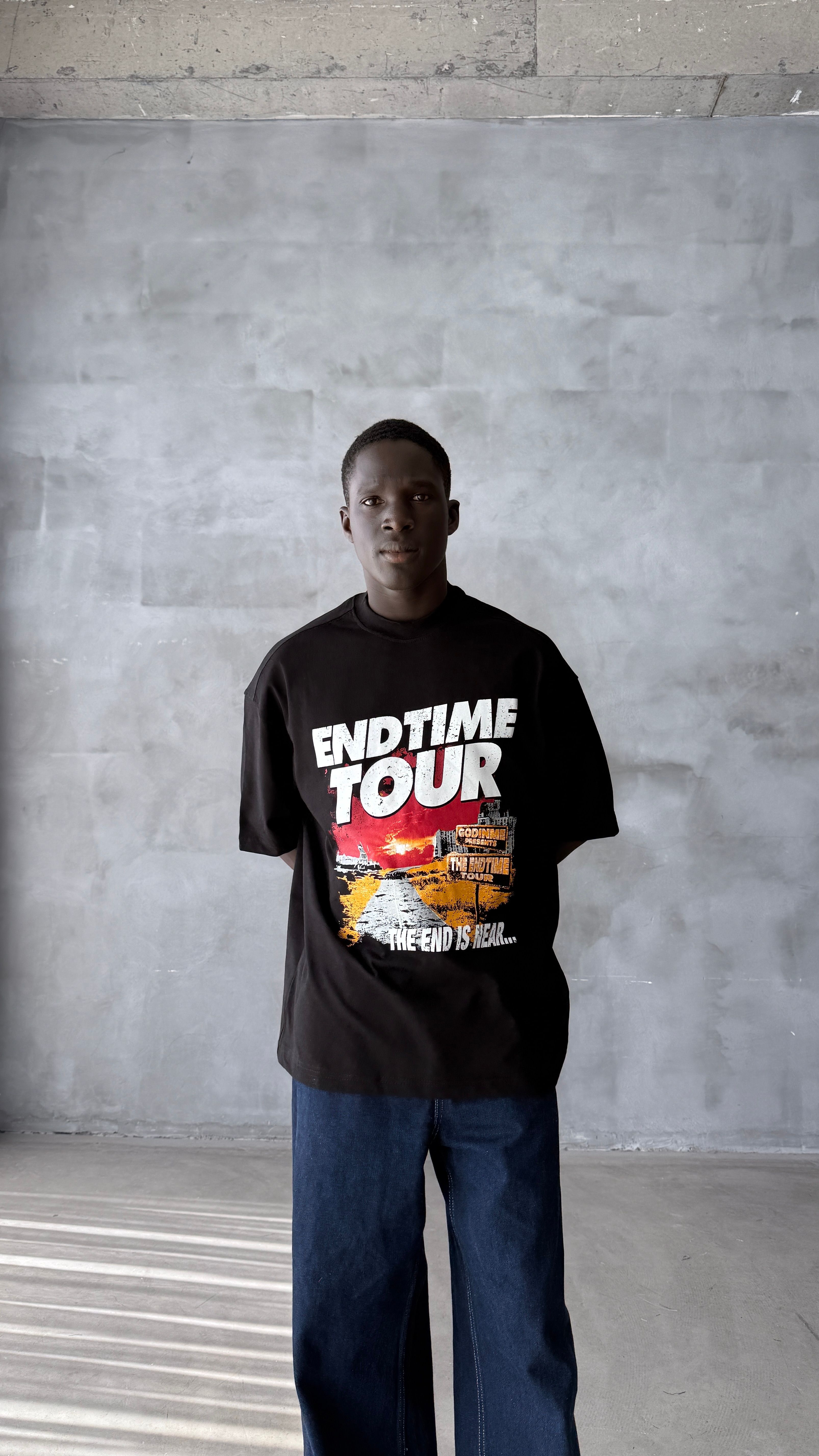 Siyah And Time Tour Oversize Tişört 