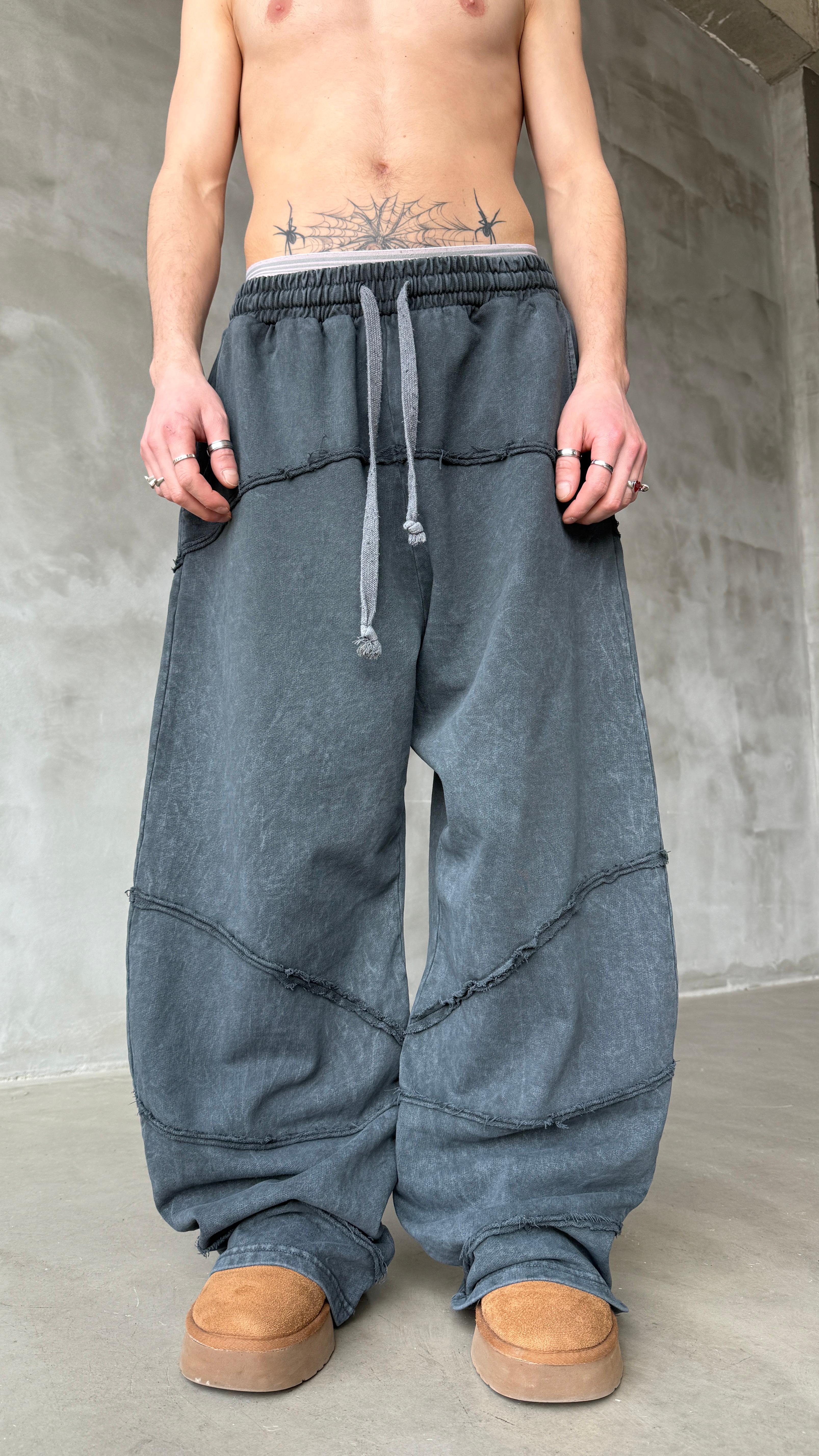 Ters Dikiş Mavi Yıkamalı Mevsimlik Premium Baggy Sweatpant