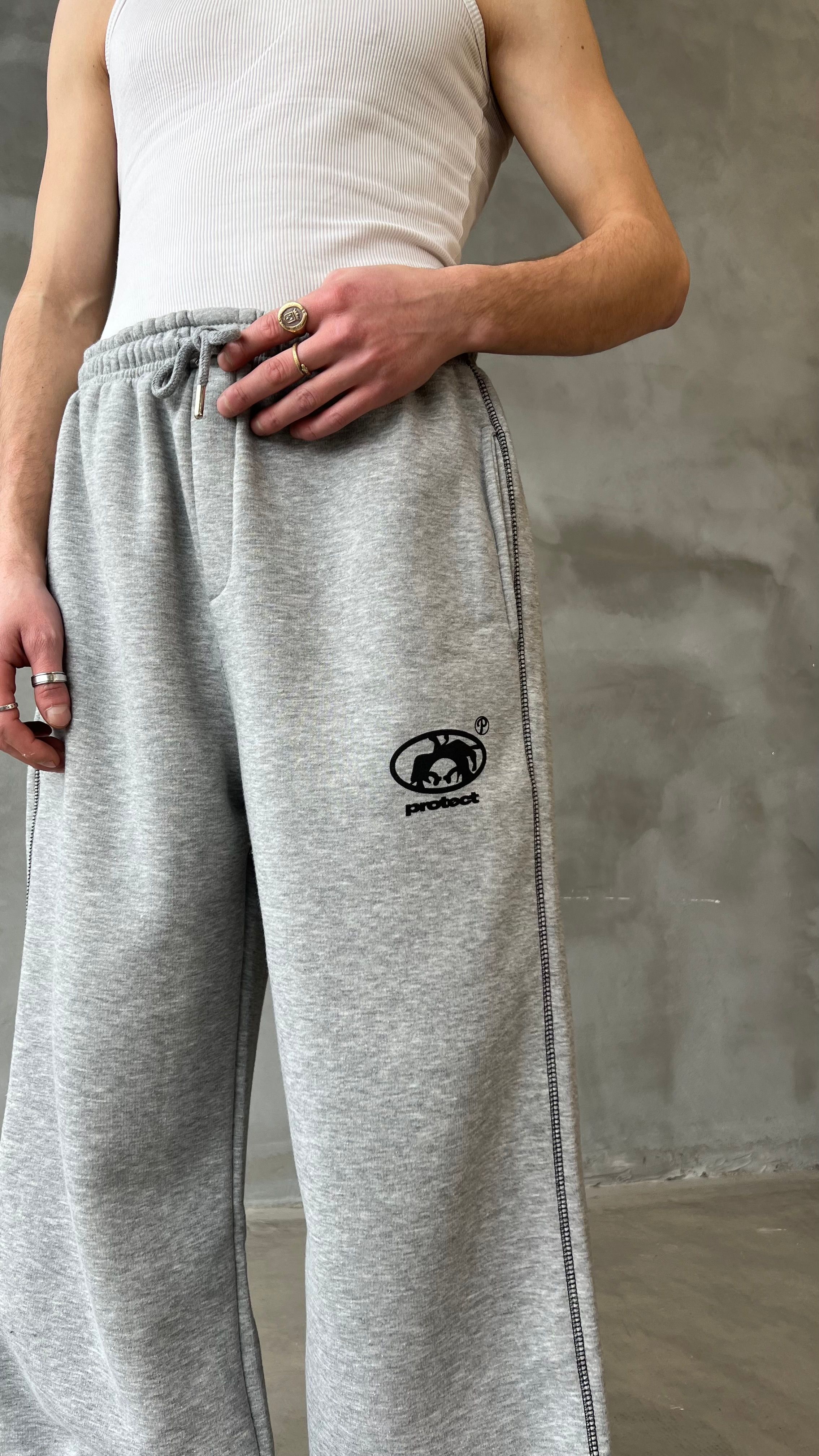 Gri Karyoka Detay Paçası Ayarlanabilir Baggy Sweat Pant