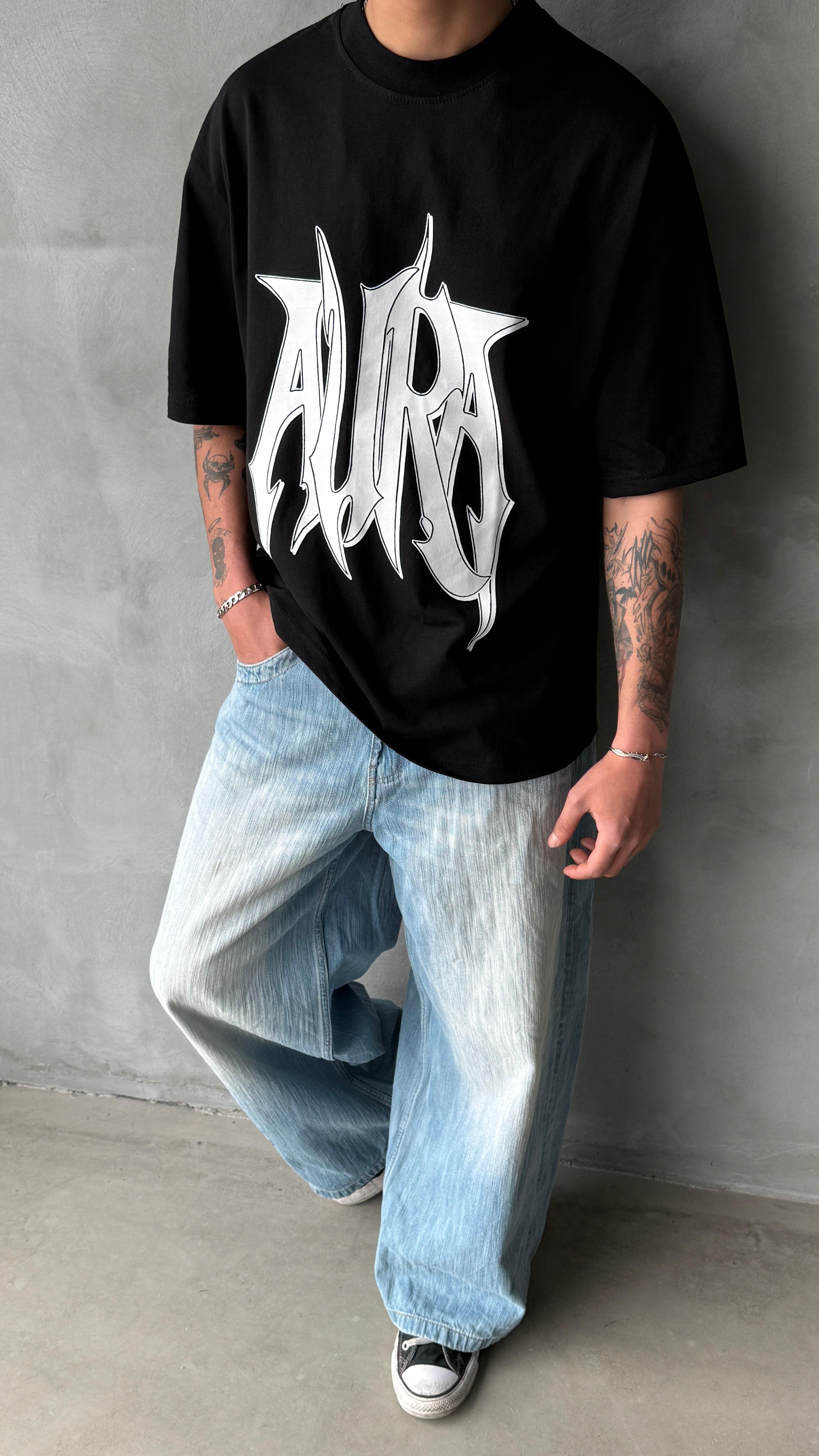 Aura Siyah Oversize Tişört 