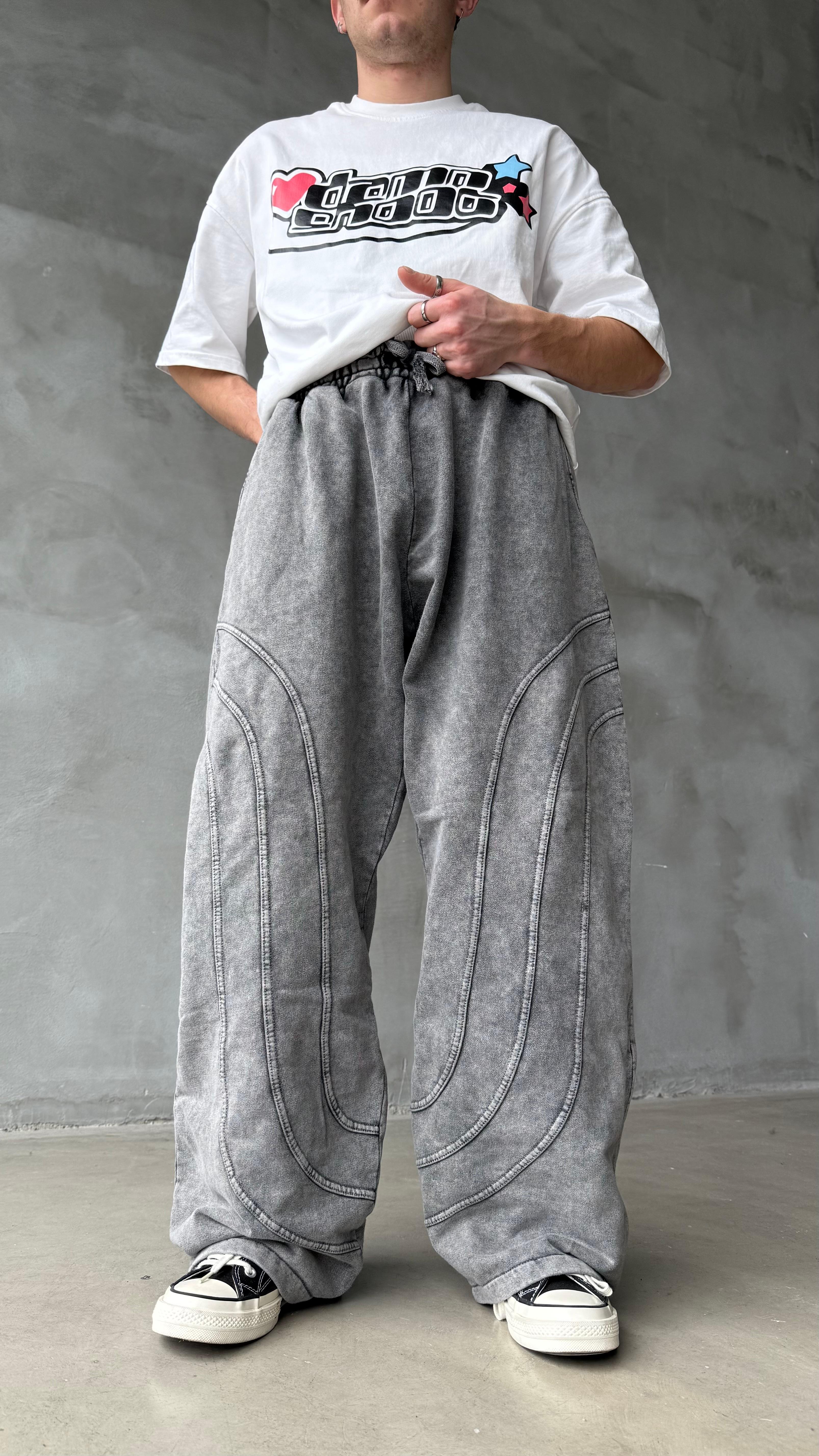 Three Lines Antrasit Yıkamalı Premium Baggy Sweatpant